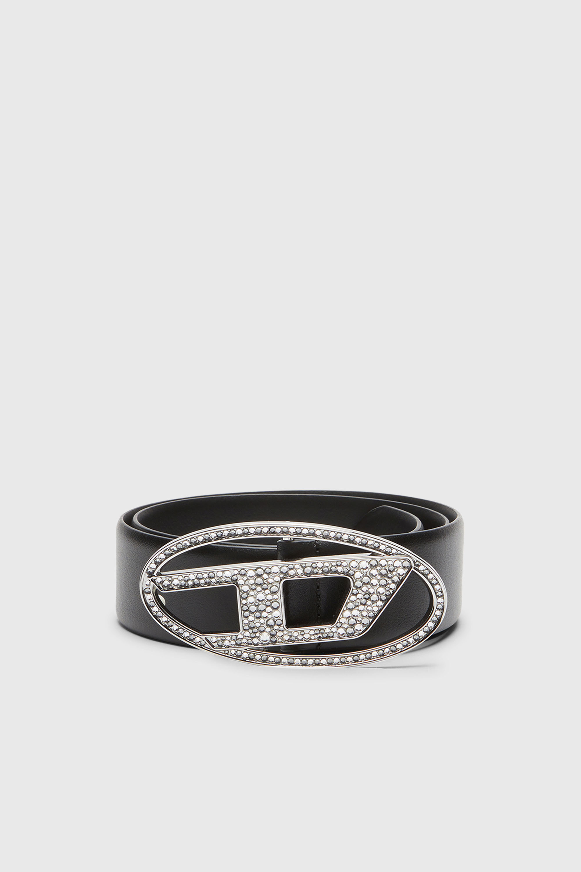 Diesel - B-1DR STRASS, Female's 4cm Leather belt with crystal buckle in ブラック - 1