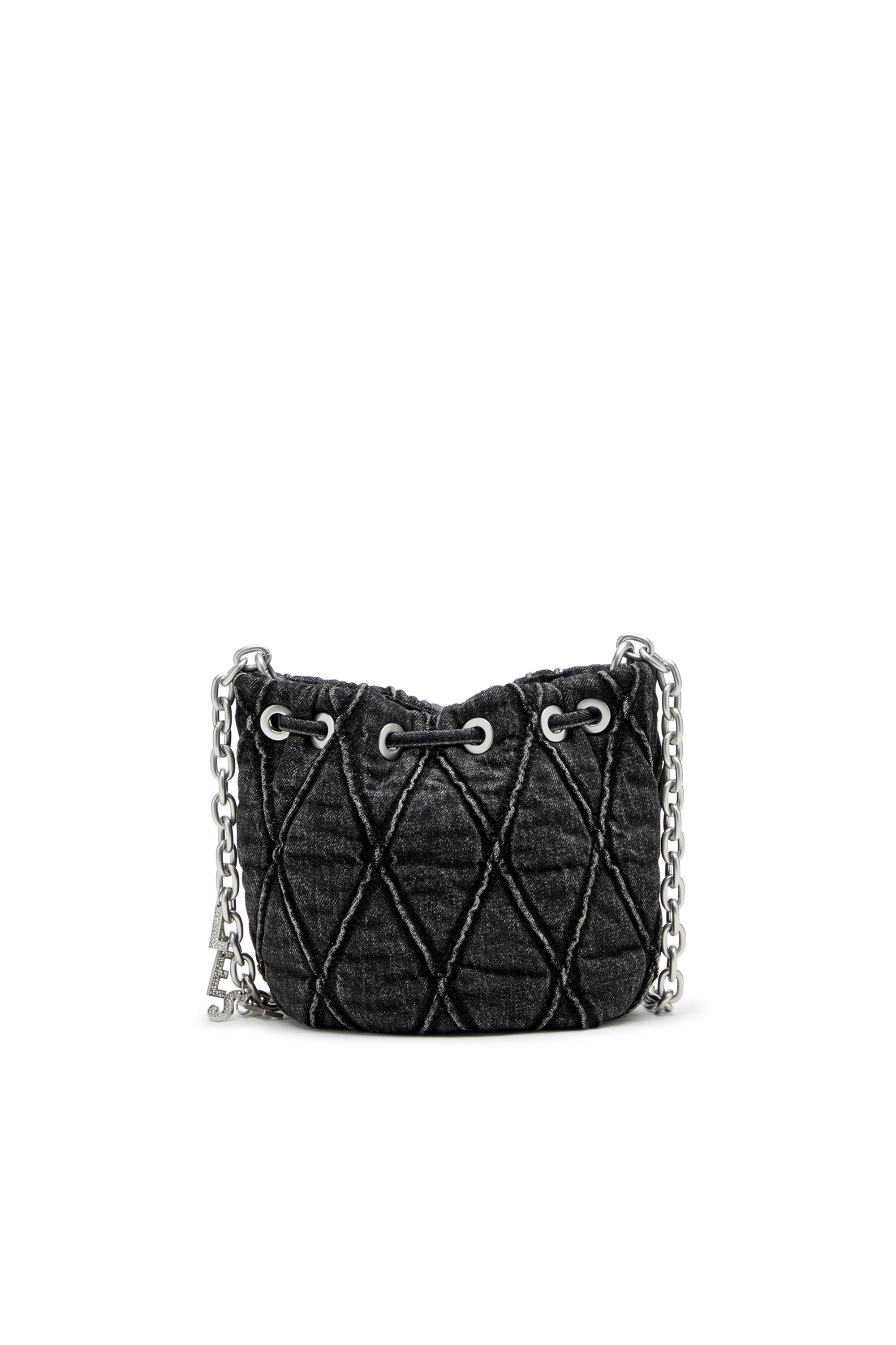 Diesel - CHARM-D BUCKET S, Female's Charm-D S-Mini bucket bag in treated quilted denim in ブラック - 3