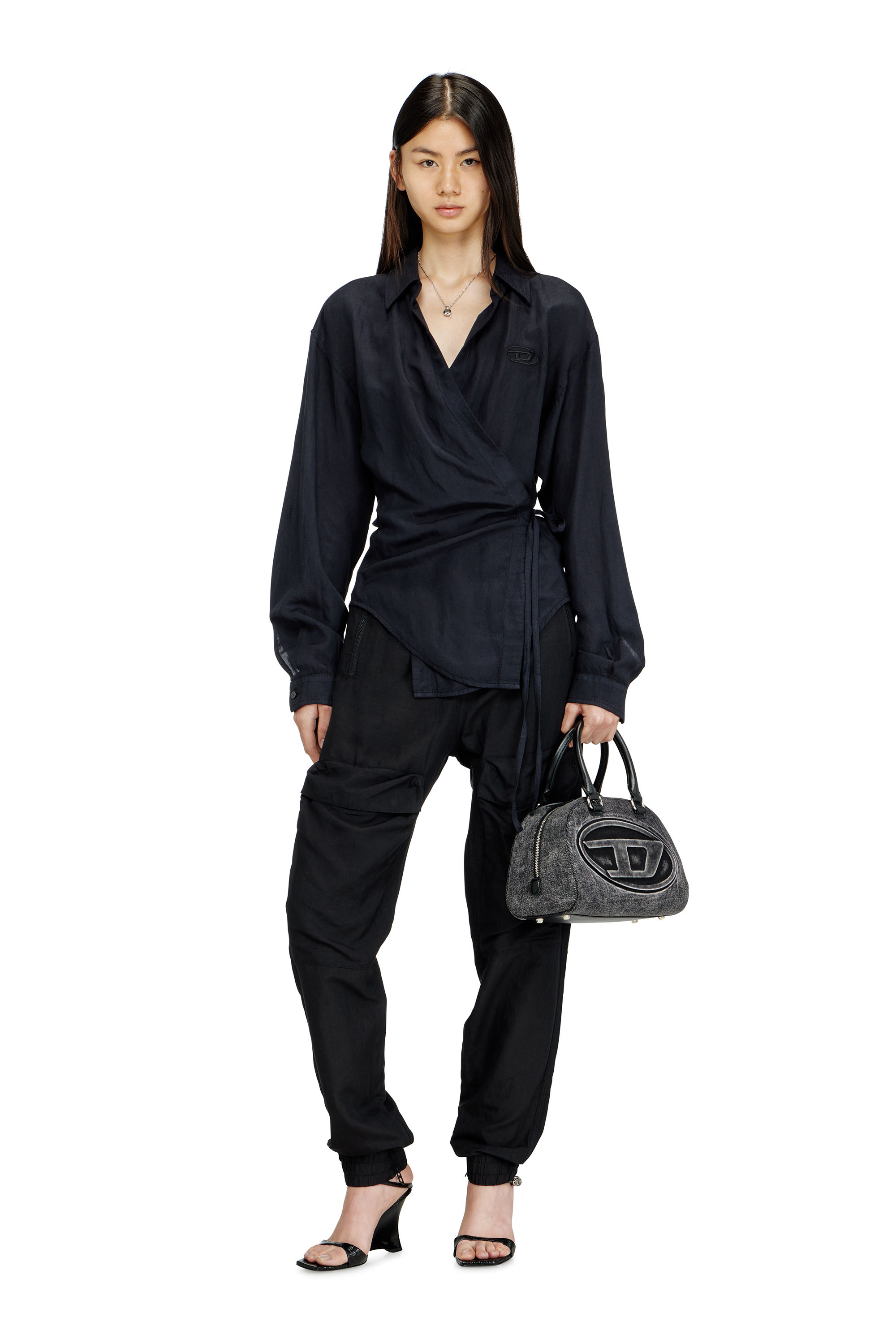 Diesel - C-DELPHOS-S3, Female's Linen-blend shirt with wrap closure in ブラック - 2