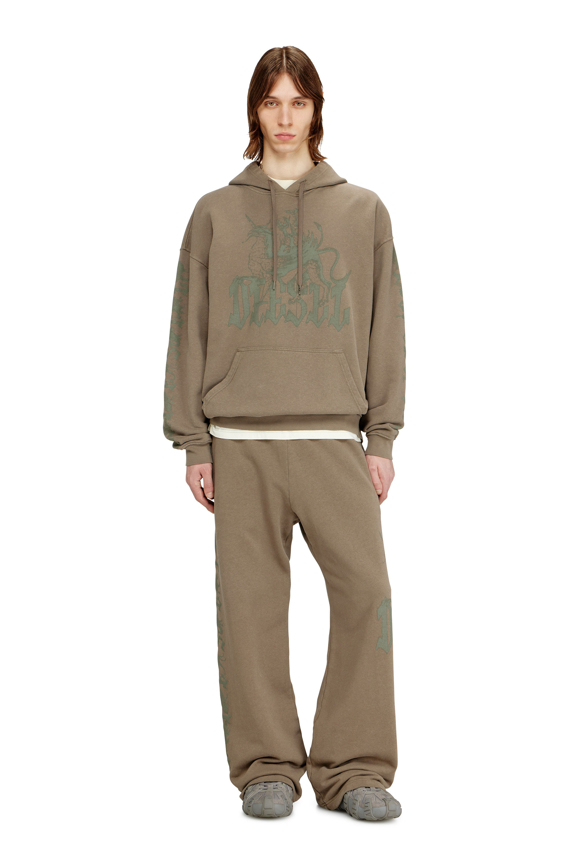 Diesel - S-GRIFFON, Male's Treated hoodie with griffin print in ライトブラウン - 2