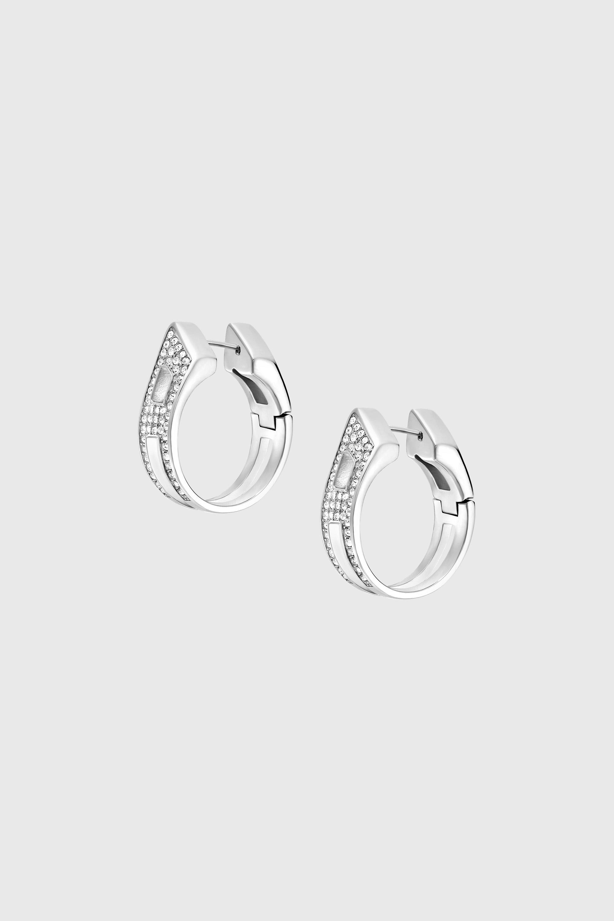 Diesel - DX1739040, Unisex's Stainless steel pave hoop earrings in シルバー - 1