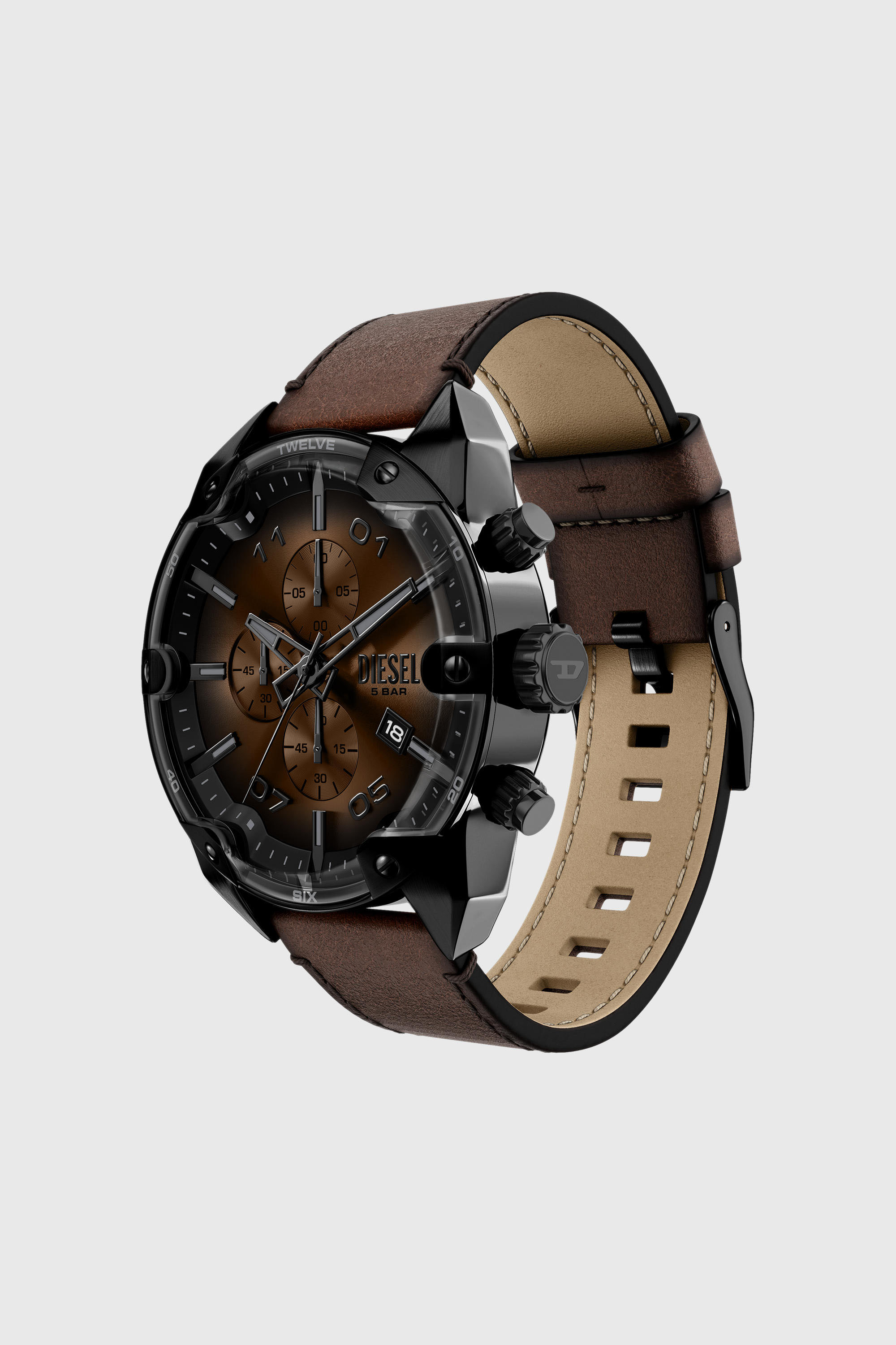 Diesel - DZ4735 WATCH, Male's Spiked brown leather watch in ブラウン - 5