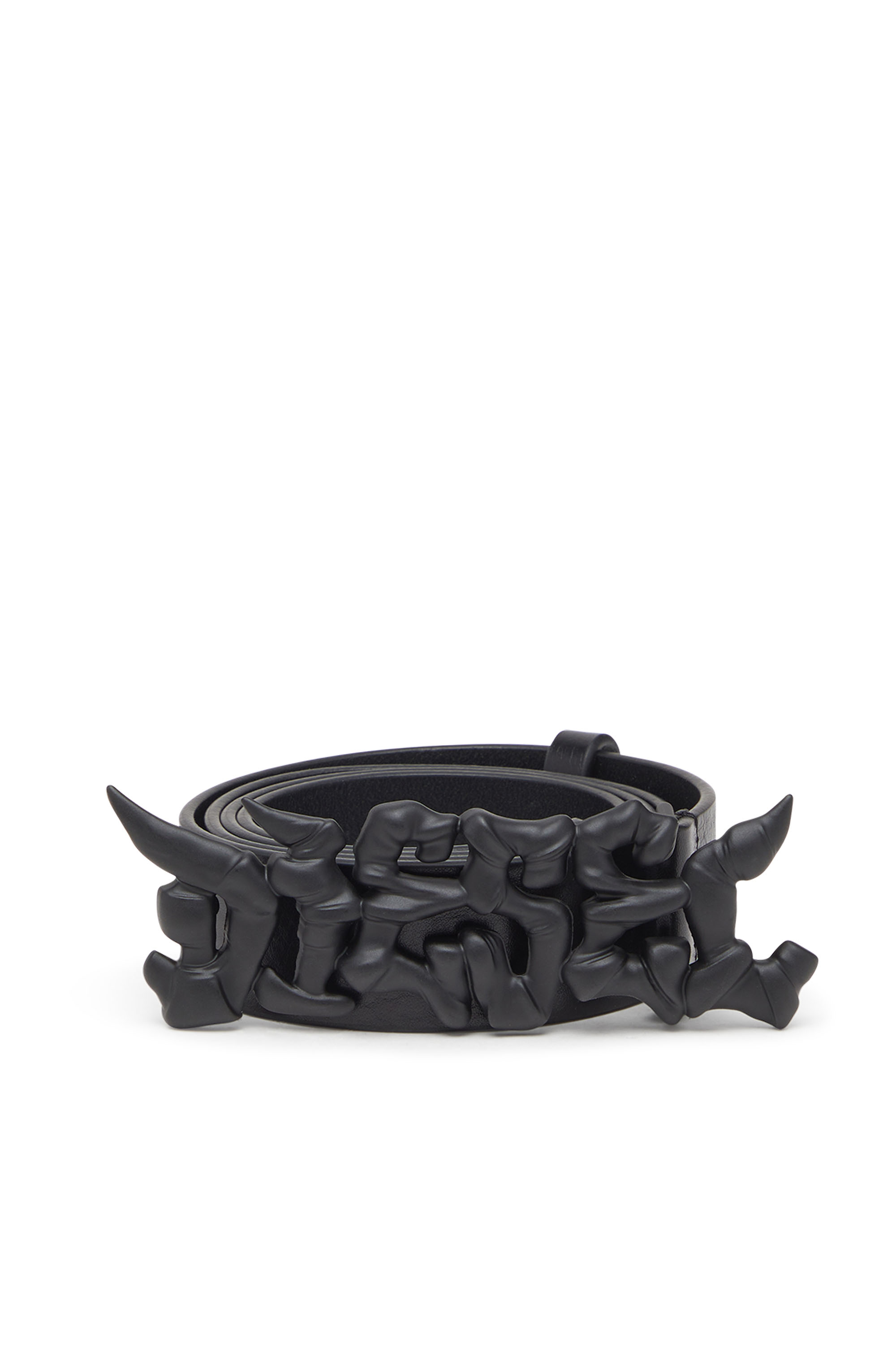 Diesel - B-GRAFFITI, Unisex's 3.5cm pull-up leather belt with graffiti buckle in ブラック - 1