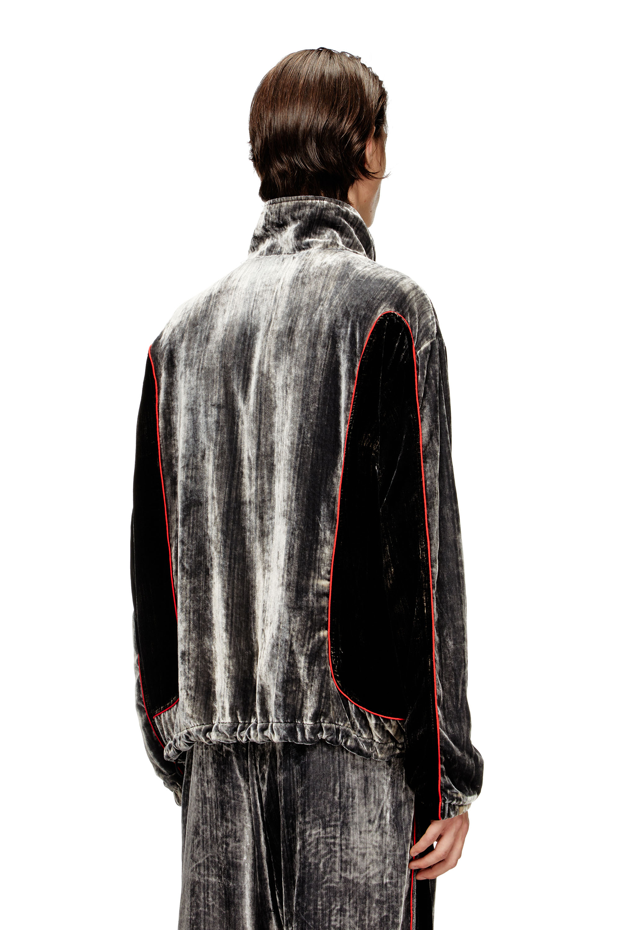 Diesel - J-HAY, Male's Track jacket in treated velvet in ブラック/レッド - 4