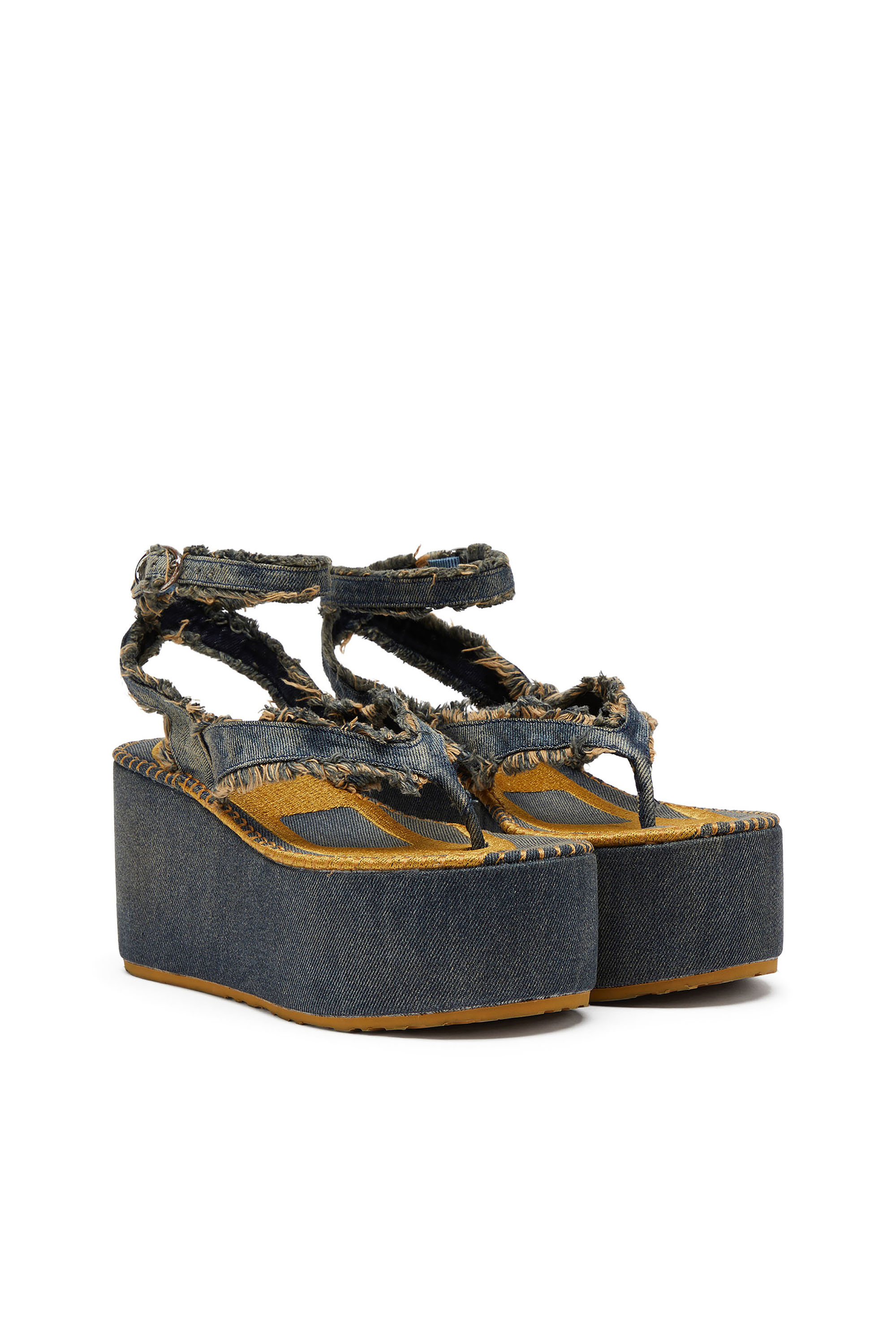 Diesel - SA-NIKOLA SANDAL, Female's Sa-Nikola - Sandal in denim with frayed details in ブルー/グレー - 2