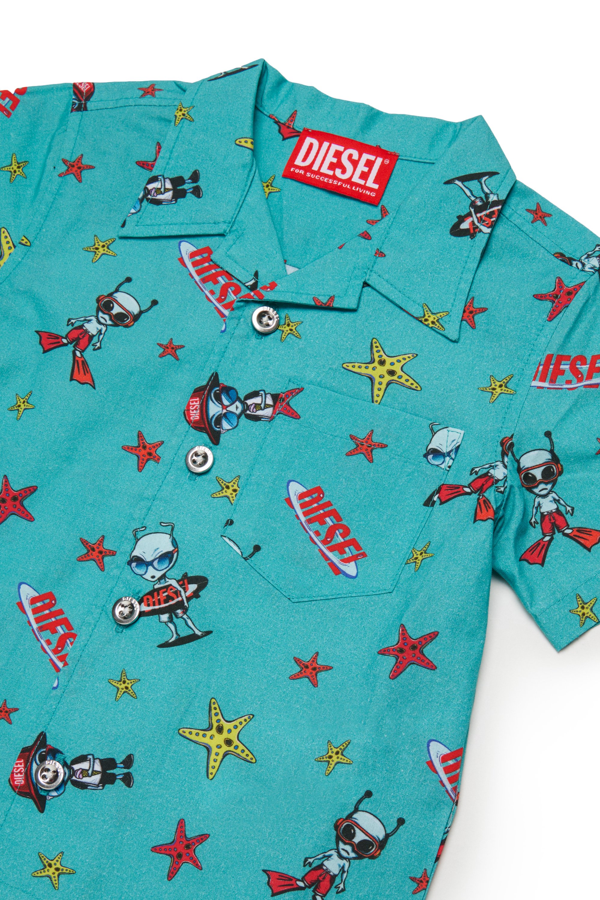 Diesel - MCALYB, Male's Cotton shirt with all-over prints in ウォーターグリーン - 3