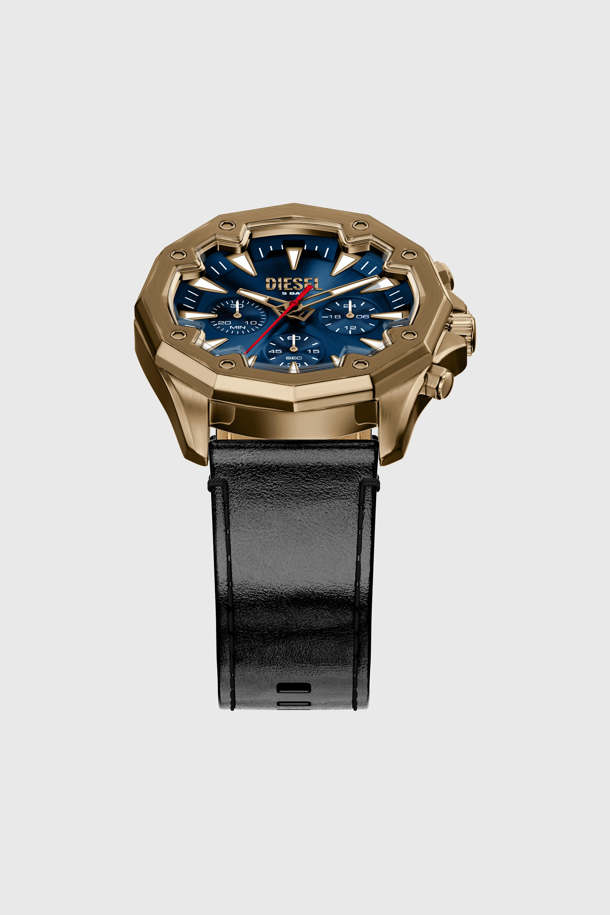Diesel - DZ4733 WATCH, Male's Stinger antique gold-tone leather watch in ブラック - 4