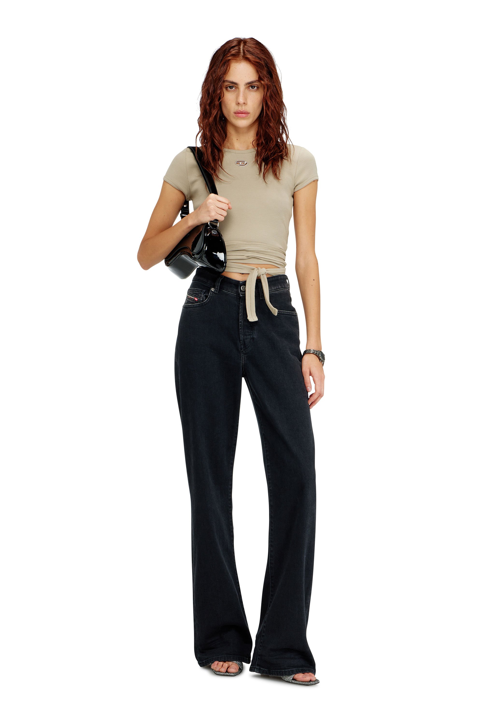 Diesel - T-BUNNY-TAIL-S1, Female's Ribbed top with wrap-around laces in ベージュ - 1