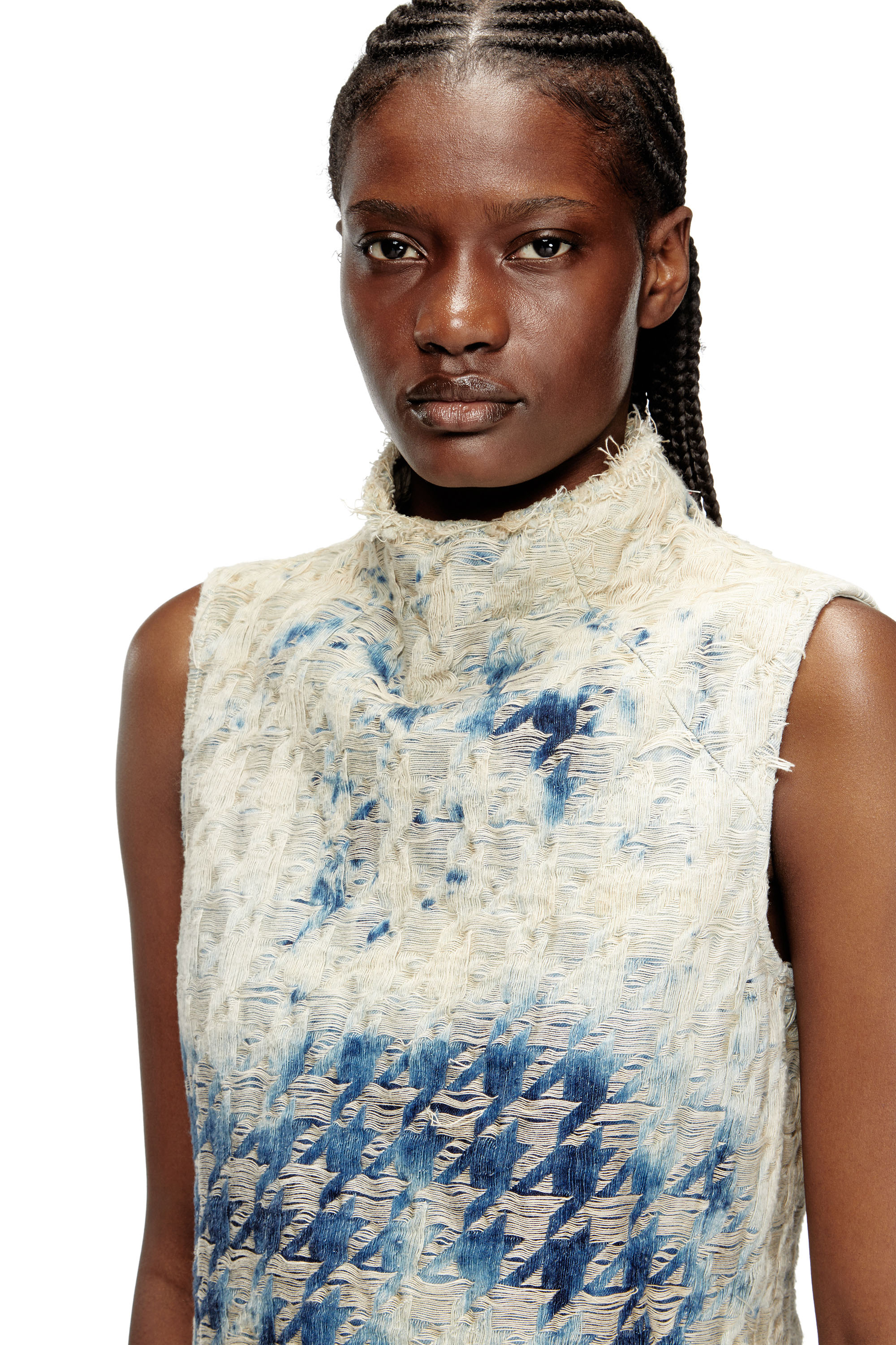 Diesel - DE-TAPI-FSH2, Female's Sleeveless top in houndstooth-weave denim in ミディアムブルー - 4
