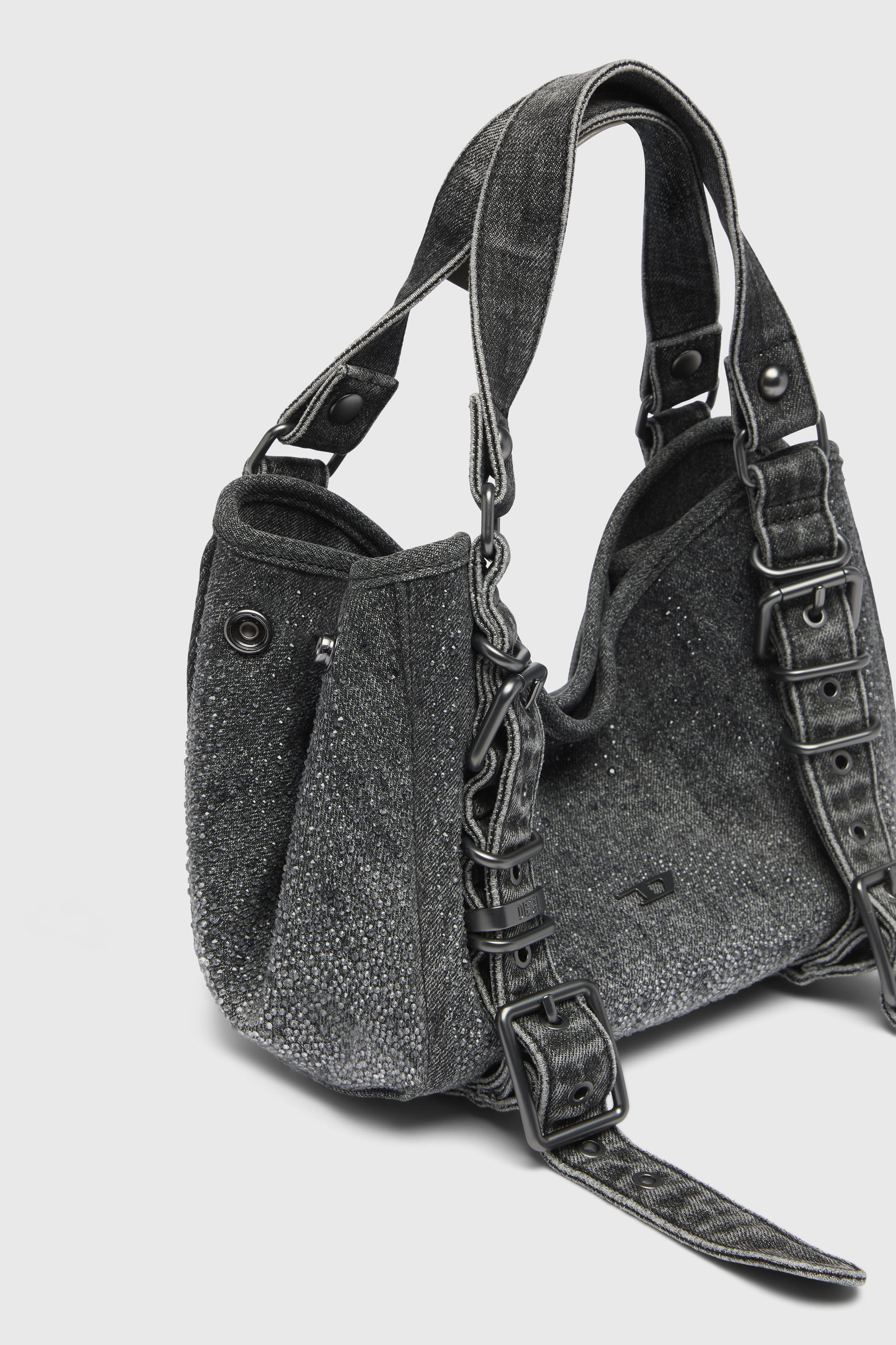 Diesel - D-ONE TOPHANDLE S, Female's D-One-Small top-handle bag in crystal solarised denim in ブラック - 4