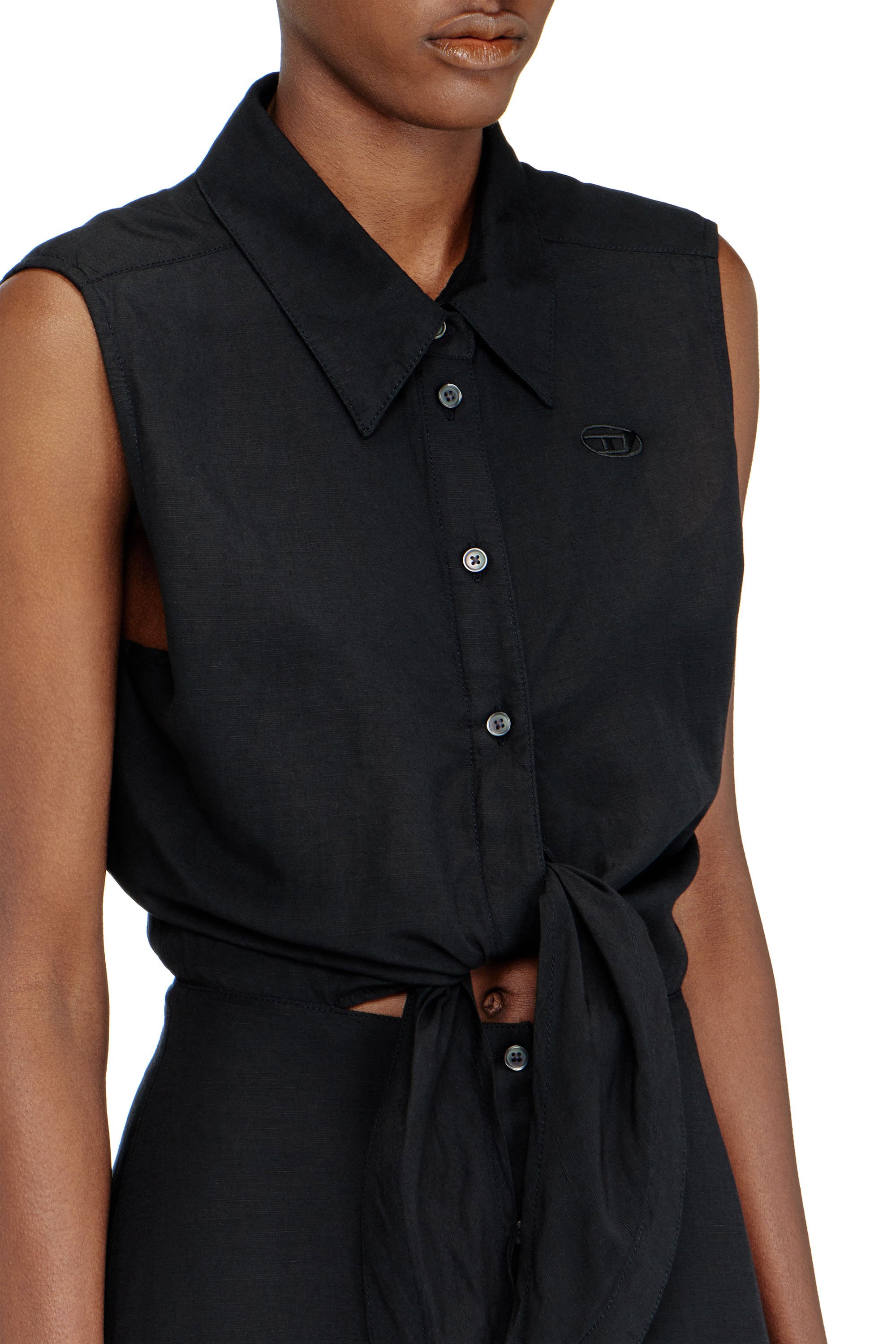 Diesel - D-ELTA-SL, Female's Linen-blend midi dress with knot detail in ブラック - 4