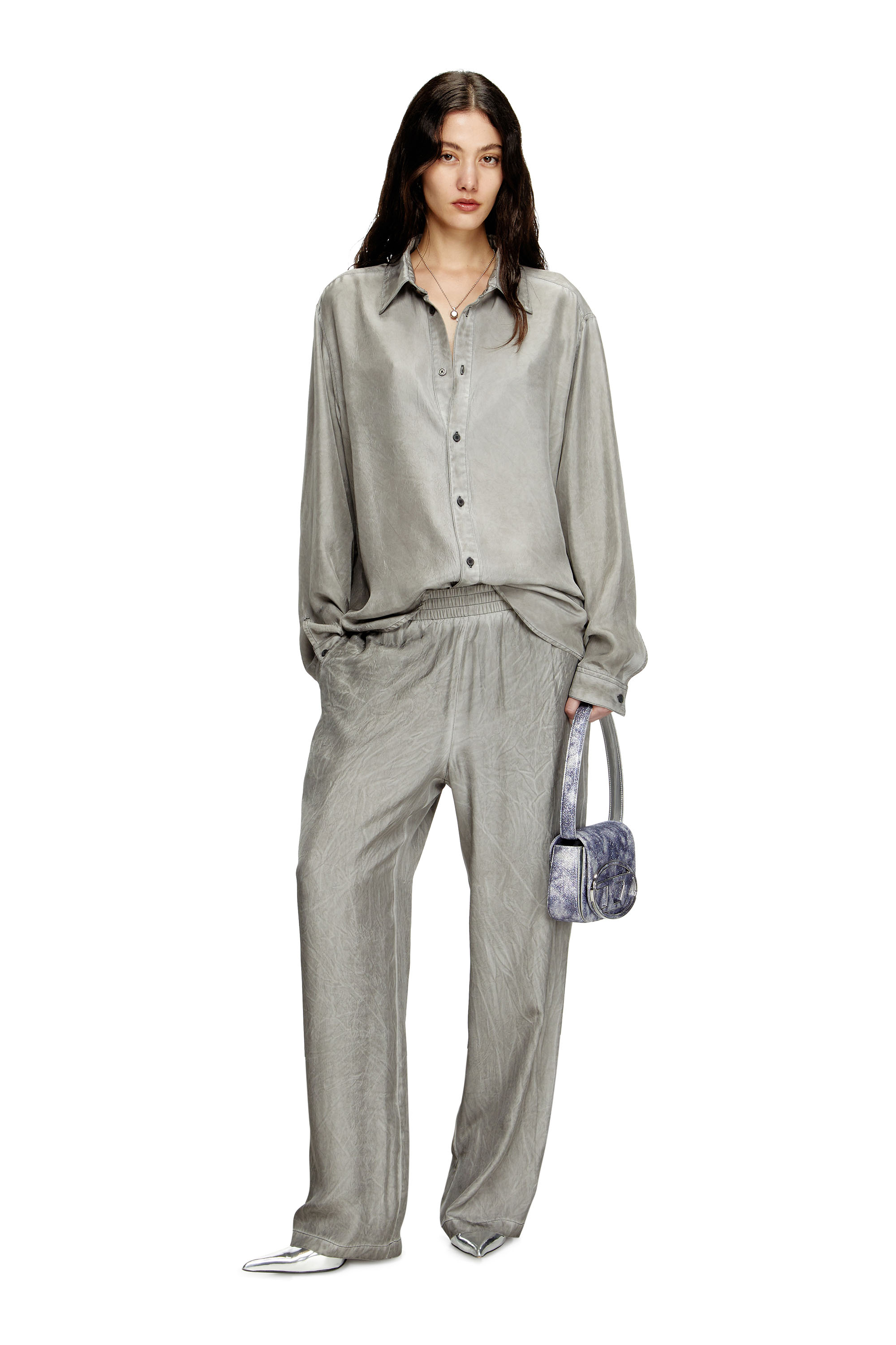Diesel - P-LEON, Unisex's Fluid crinkled track pants in グレー - 6