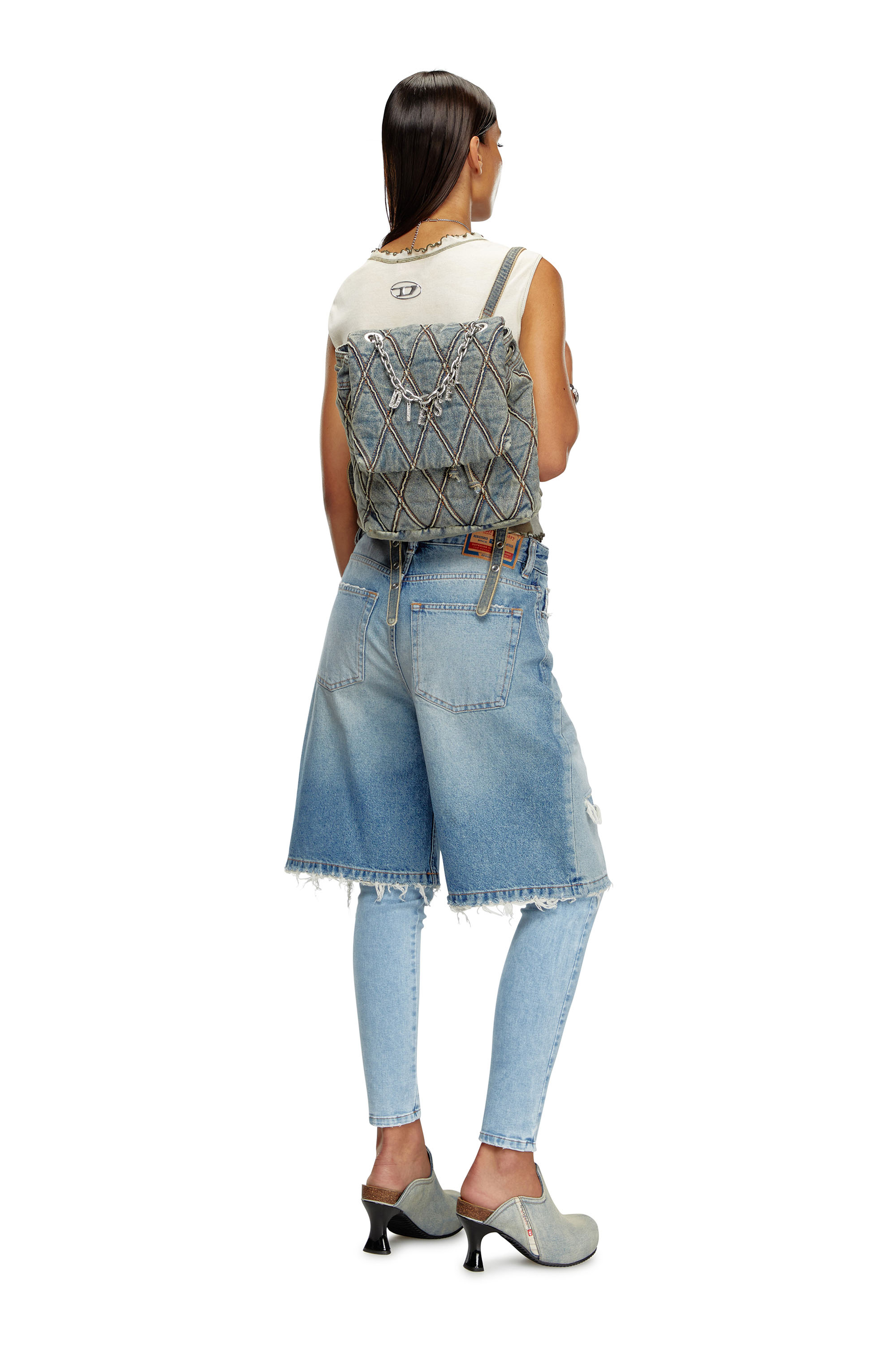 Diesel - CHARM-D BACKPACK S, Female's Charm-D S-Backpack in Argyle quilted denim in ブルー - 6