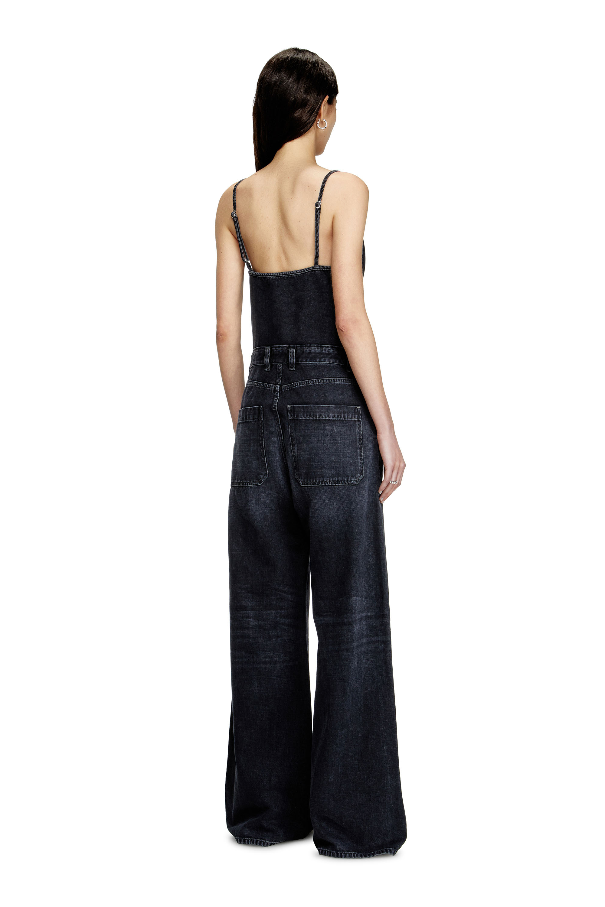 Diesel - DE-VORS, Female's Strappy jumpsuit in batavia-weave denim in ブラック - 1