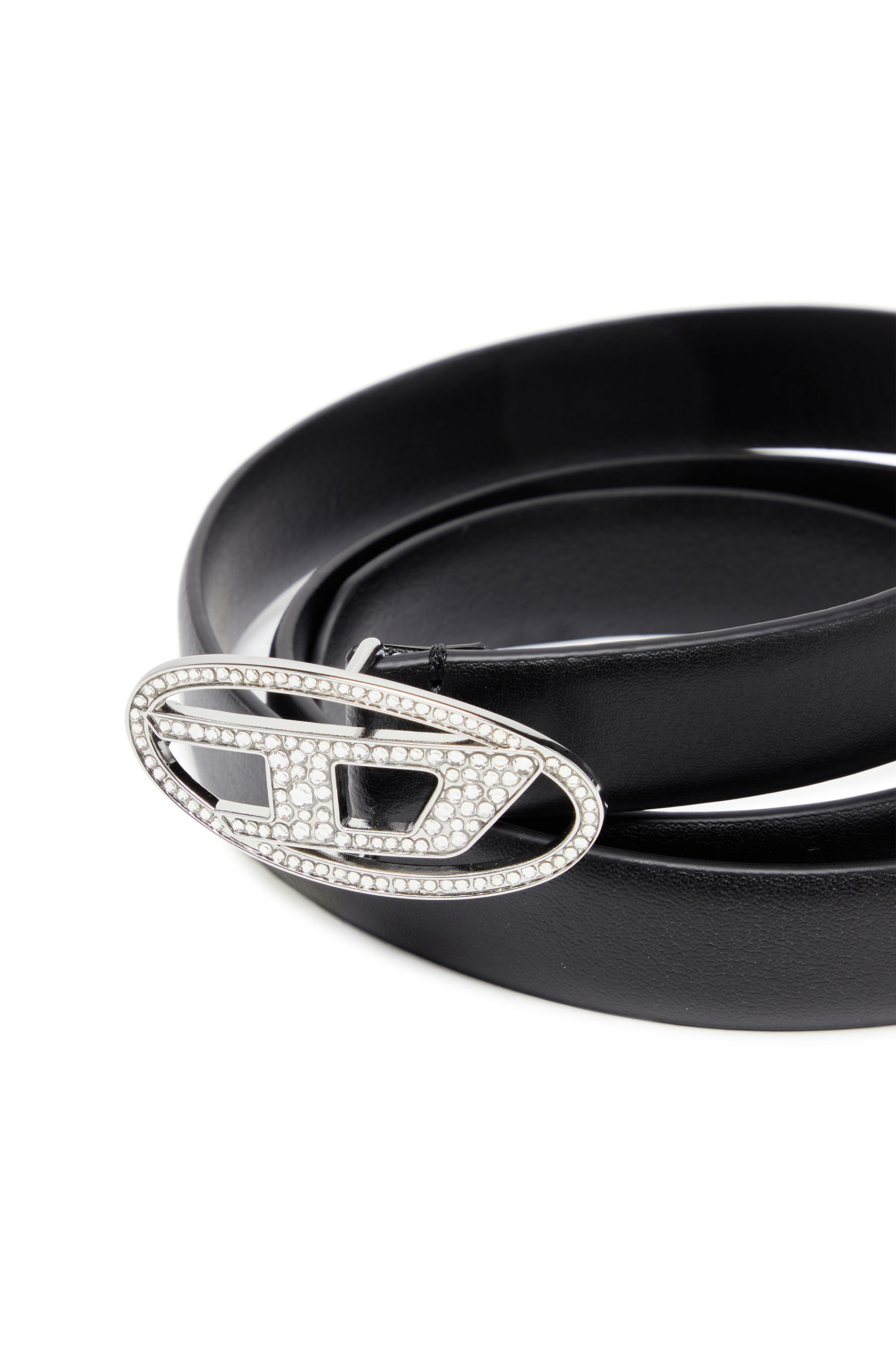 Diesel - B-1DR STRASS 20, Female's 1.9cm slim leather belt with crystal buckle in ブラック - 3