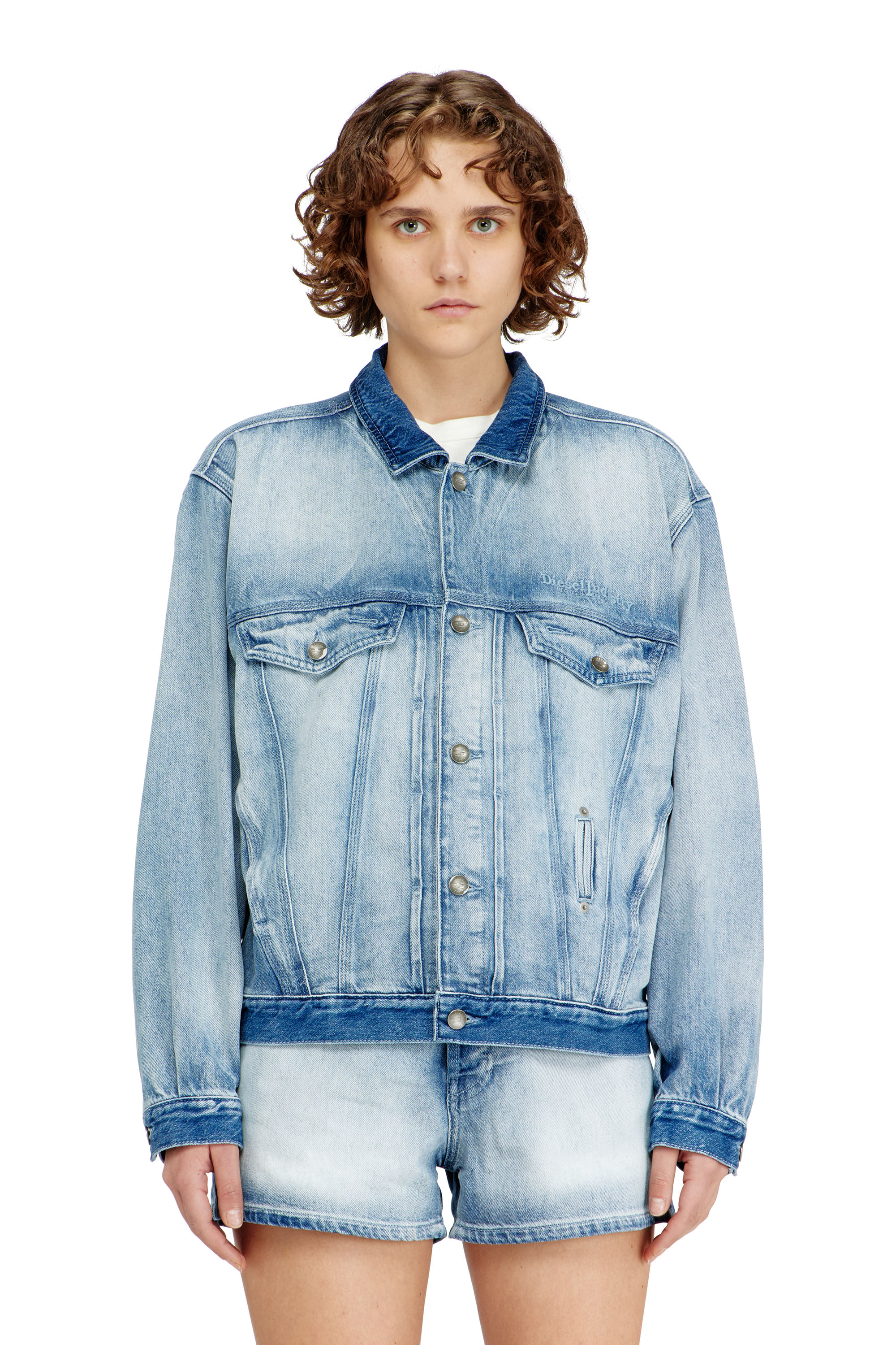 Diesel - D-DENVER-FSI1, Unisex's Trucker jacket in medium-light skeleton denim in ライトブルー - 1