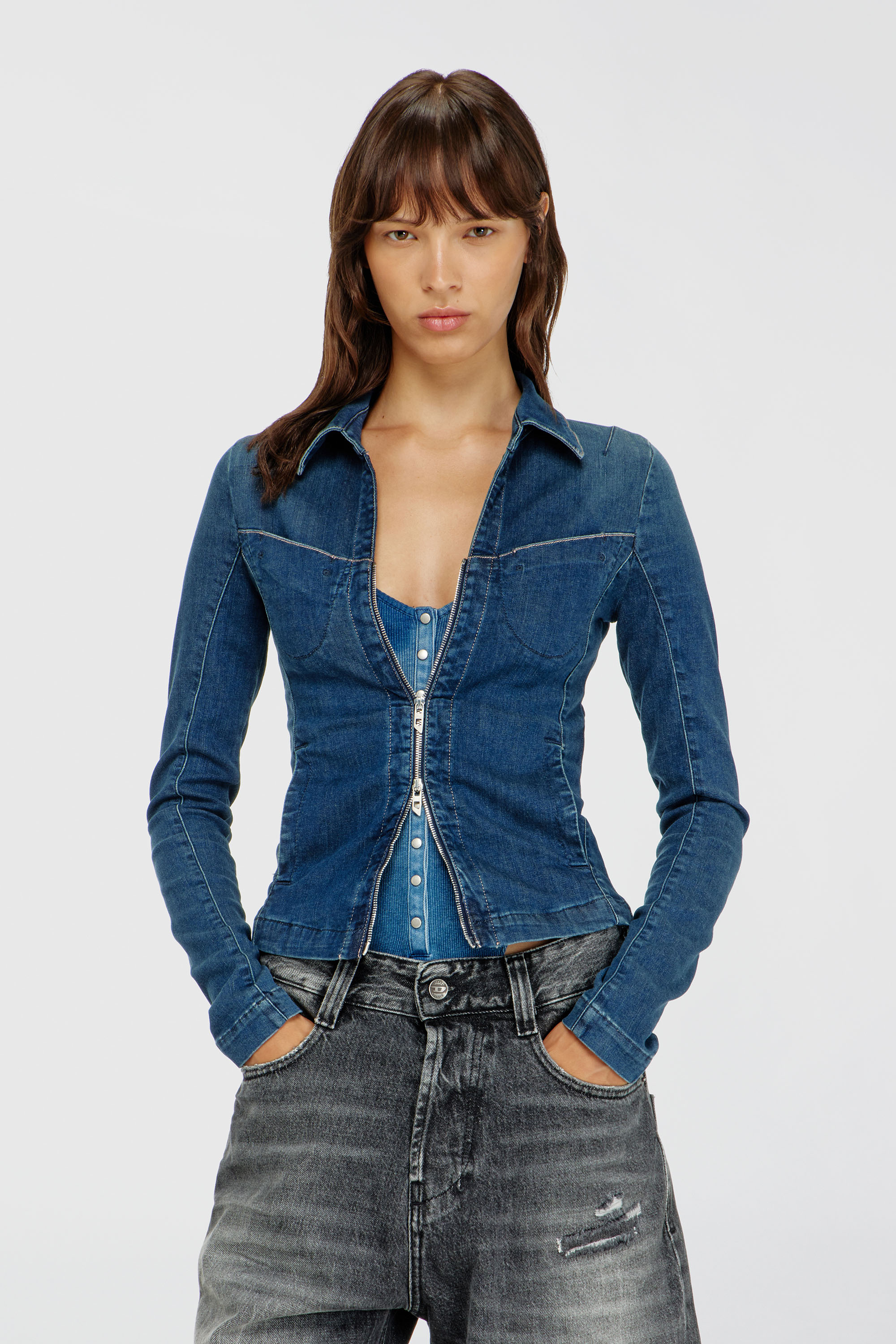 Diesel - DE-QUINOR-S1, Female's デニムシャツ in ミディアムブルー - 3