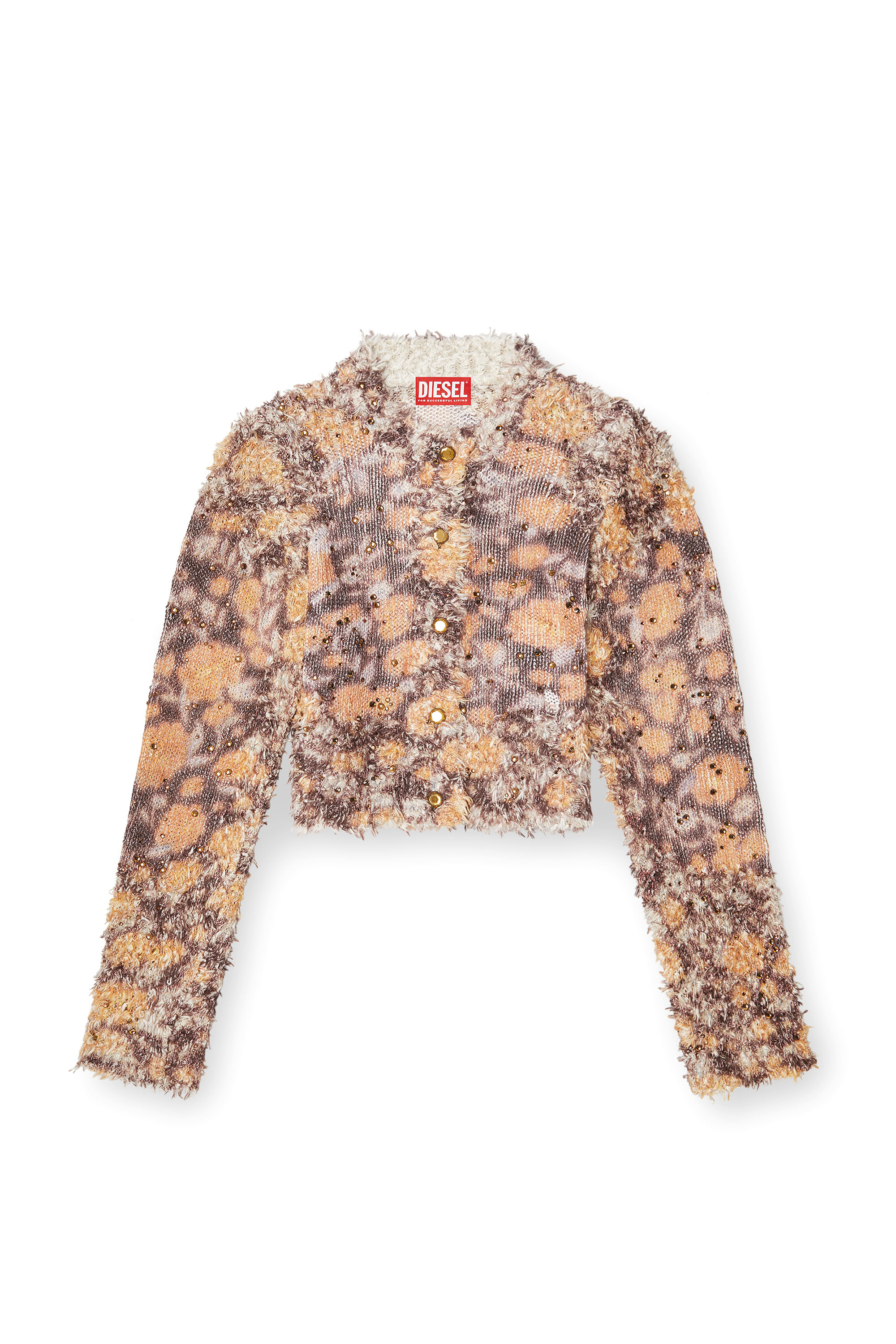 Diesel - M-LINNEA, Female's Printed cropped cardigan with crystals in ブラウン - 2