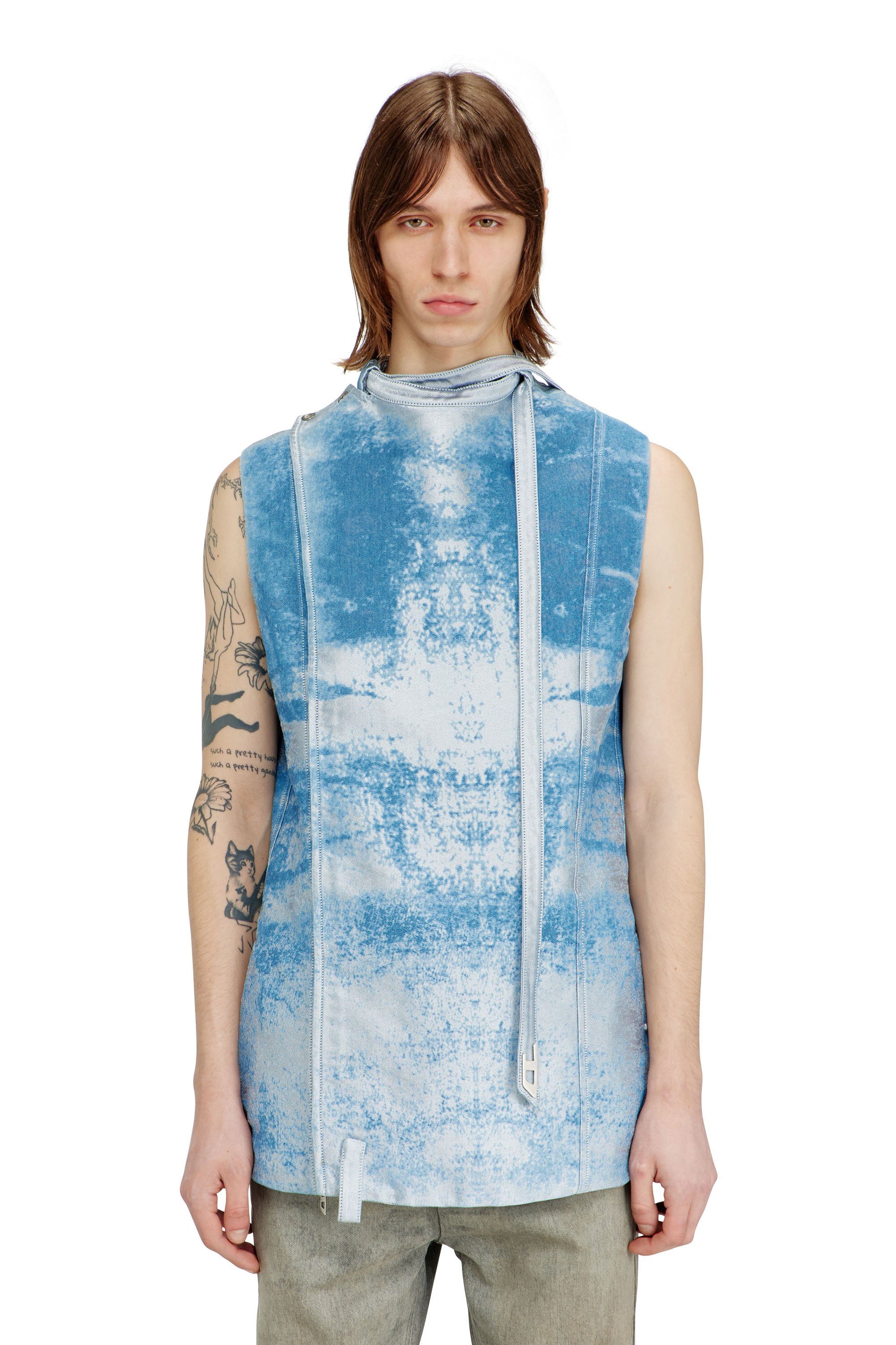 Diesel - D-LORMIL-FSI, Male's Sleeveless vest in coloured satin denim in null - 3