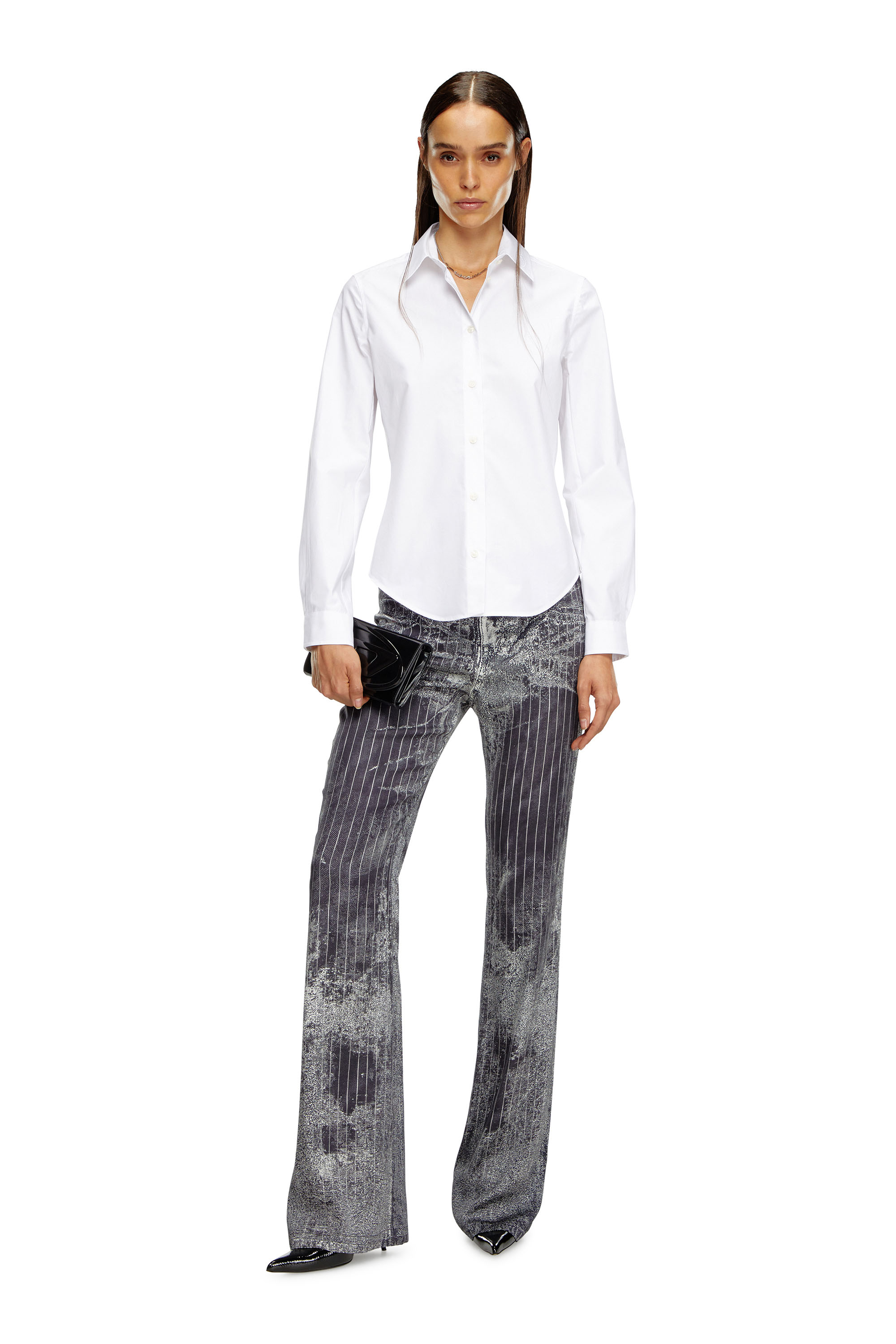 Diesel - C-GISEL-P1, Female's Shirt with logo-embroidered collar in ホワイト - 2