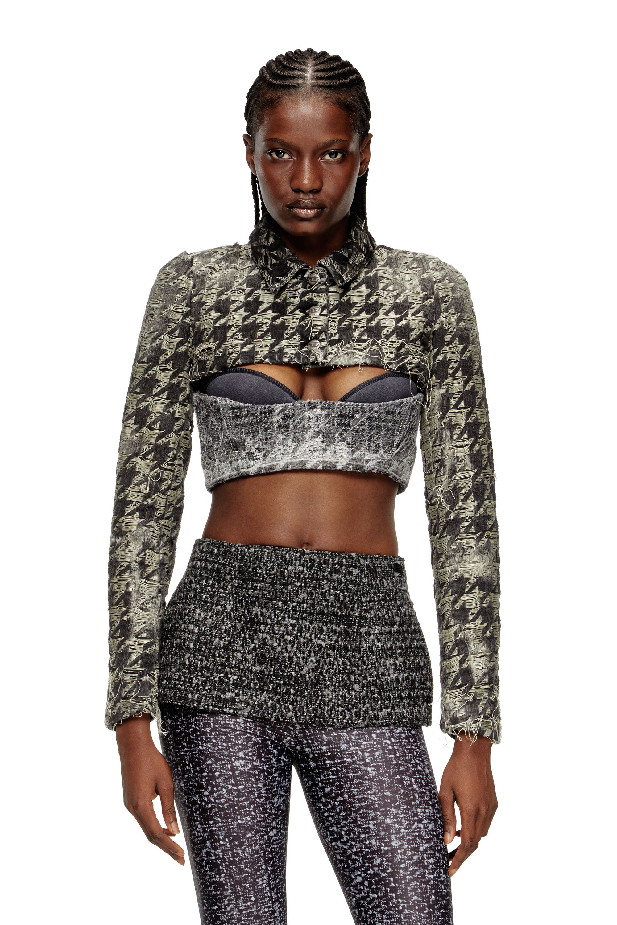 Diesel - DE-ANSIS-FSH2, Female's Shrug in houndstooth-weave denim in ブラック/ホワイト - 1