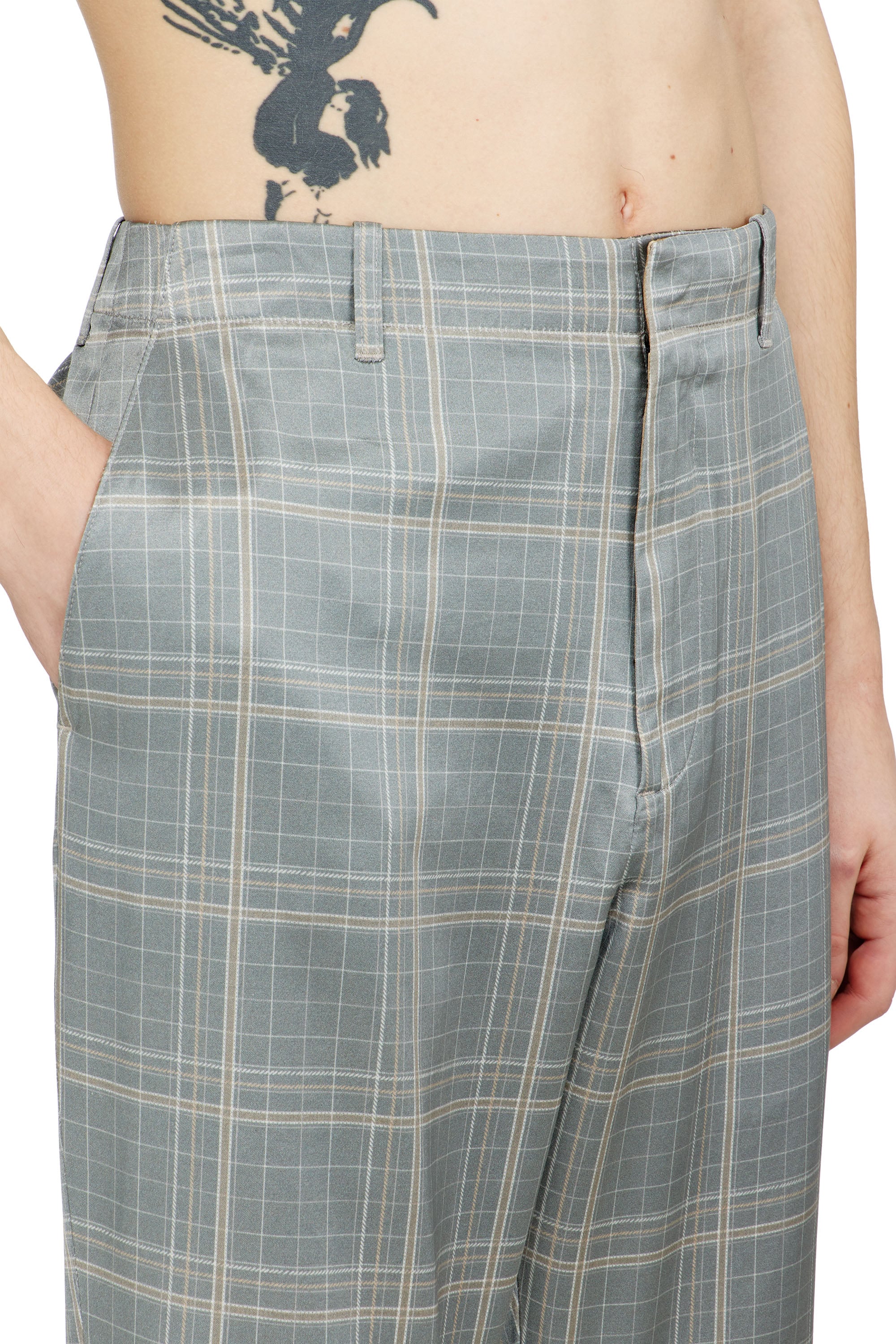 Diesel - P-NED, Male's Checked pants with biker strap detail in グレー - 4