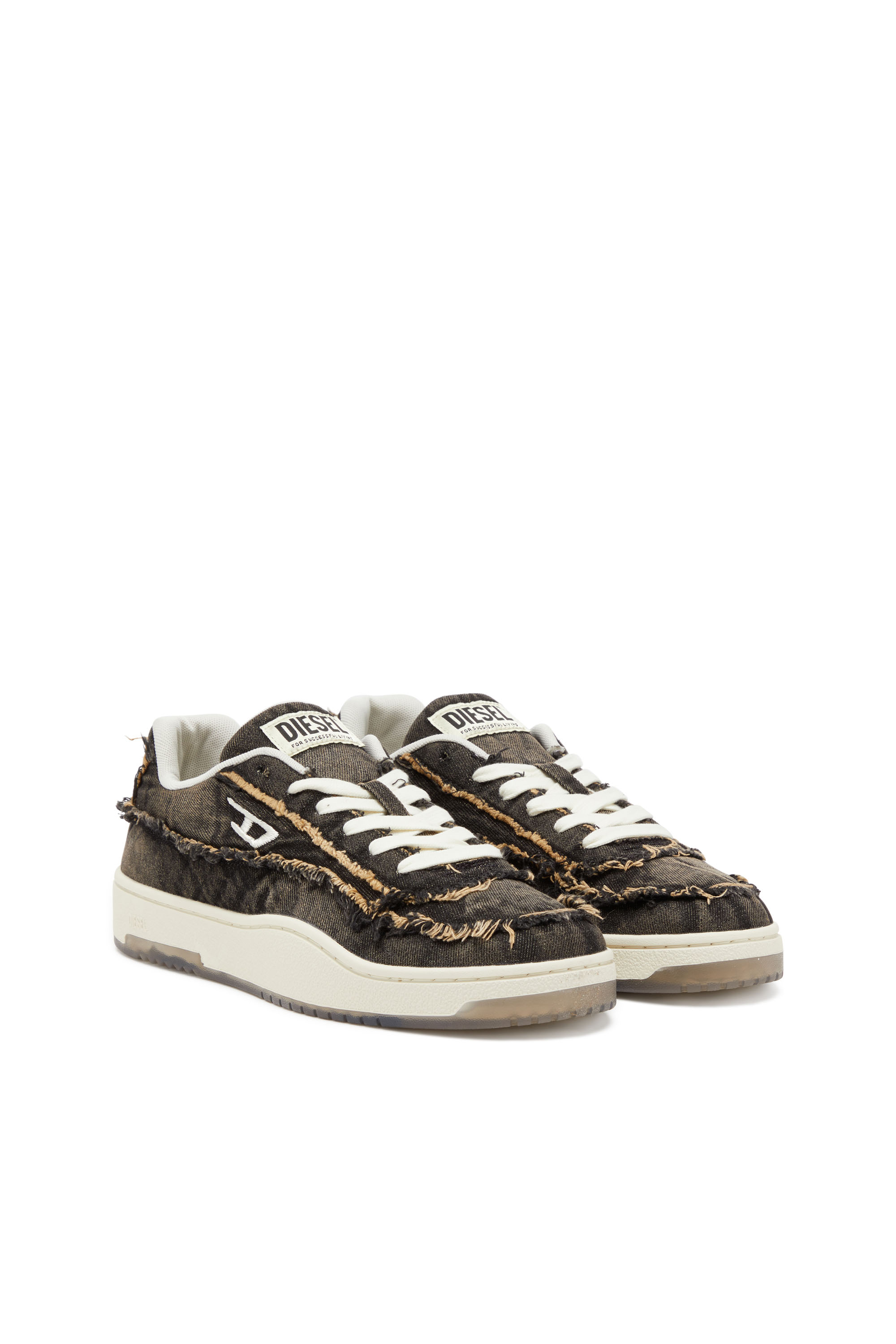 Diesel - S-TRACKER-D LOW, Male's S-Tracker-D-Frayed denim sneakers with transparent sole in ブラック - 2