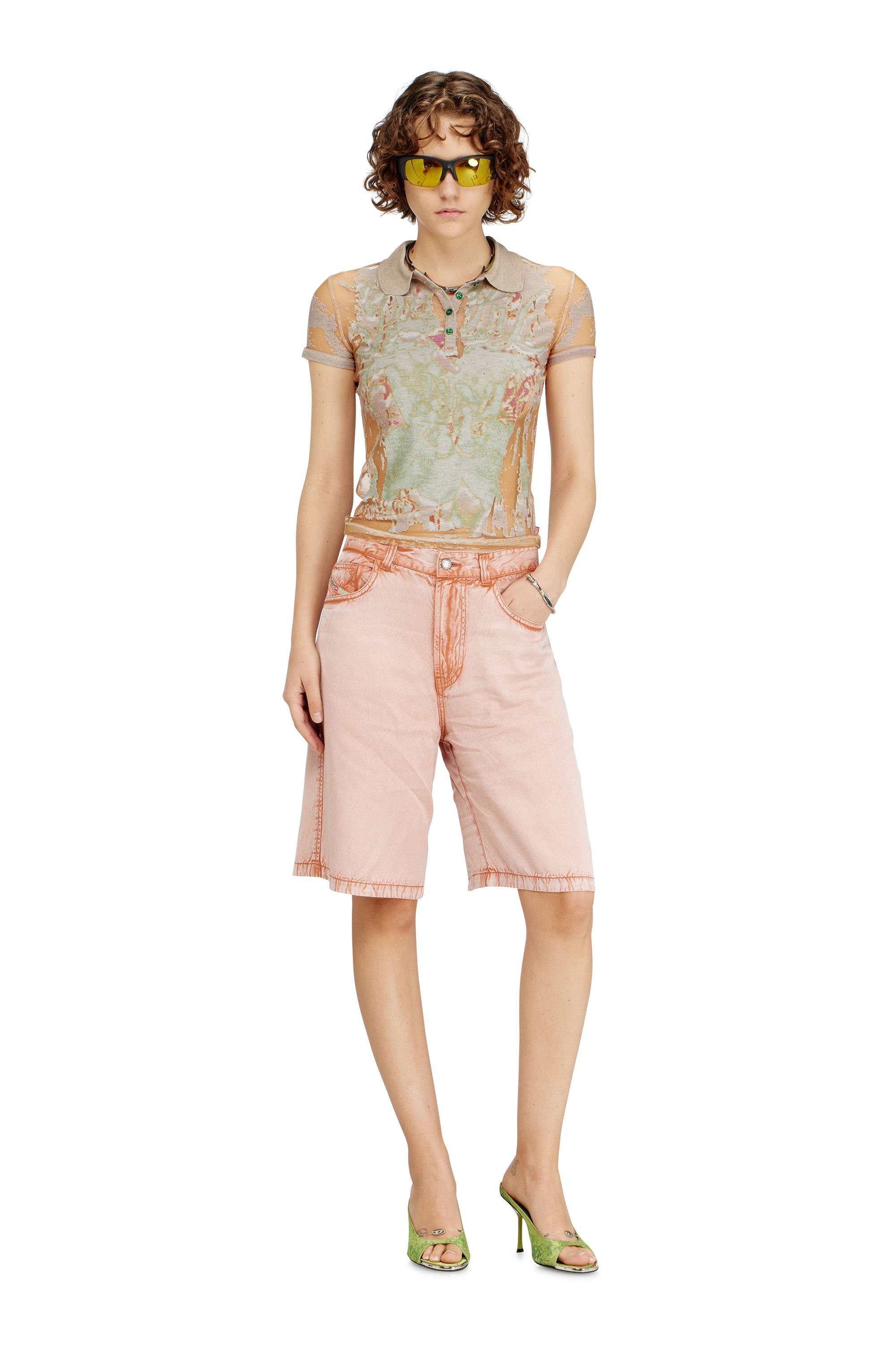 Diesel - T-DEVLO, Female's Polo shirt in printed devor&eacute; jersey in ライトブラウン - 2