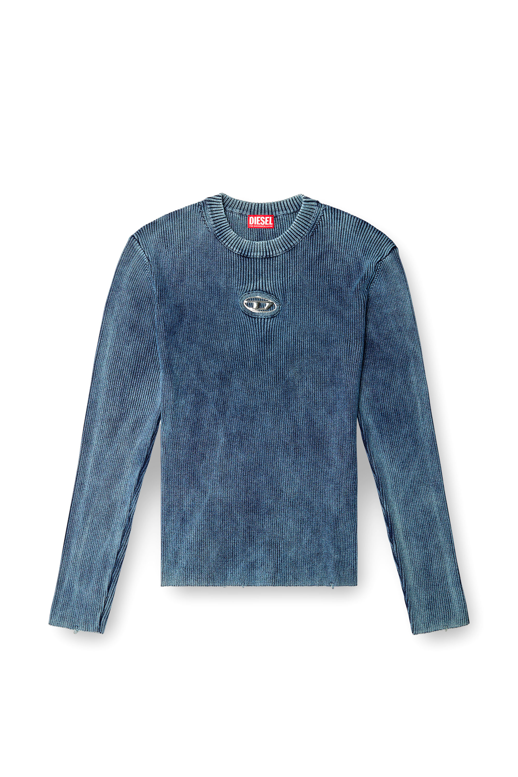 Diesel - K-DARIN-D, Male's Distressed jumper with cut-out logo in ブルー - 3