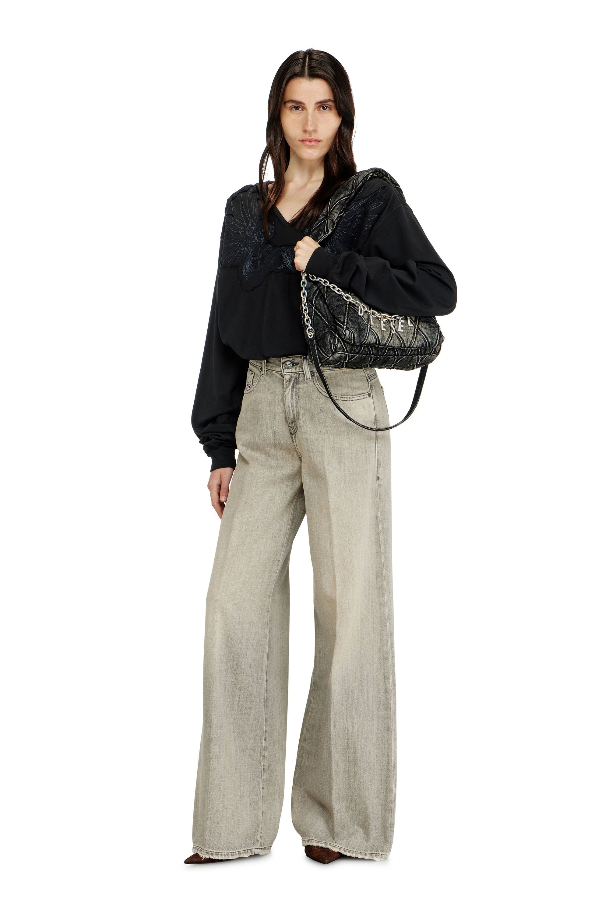 Diesel - CHARM-D SHOULDER S, Female's Charm-D-Small shoulder bag in treated quilted denim in ブラック - 2