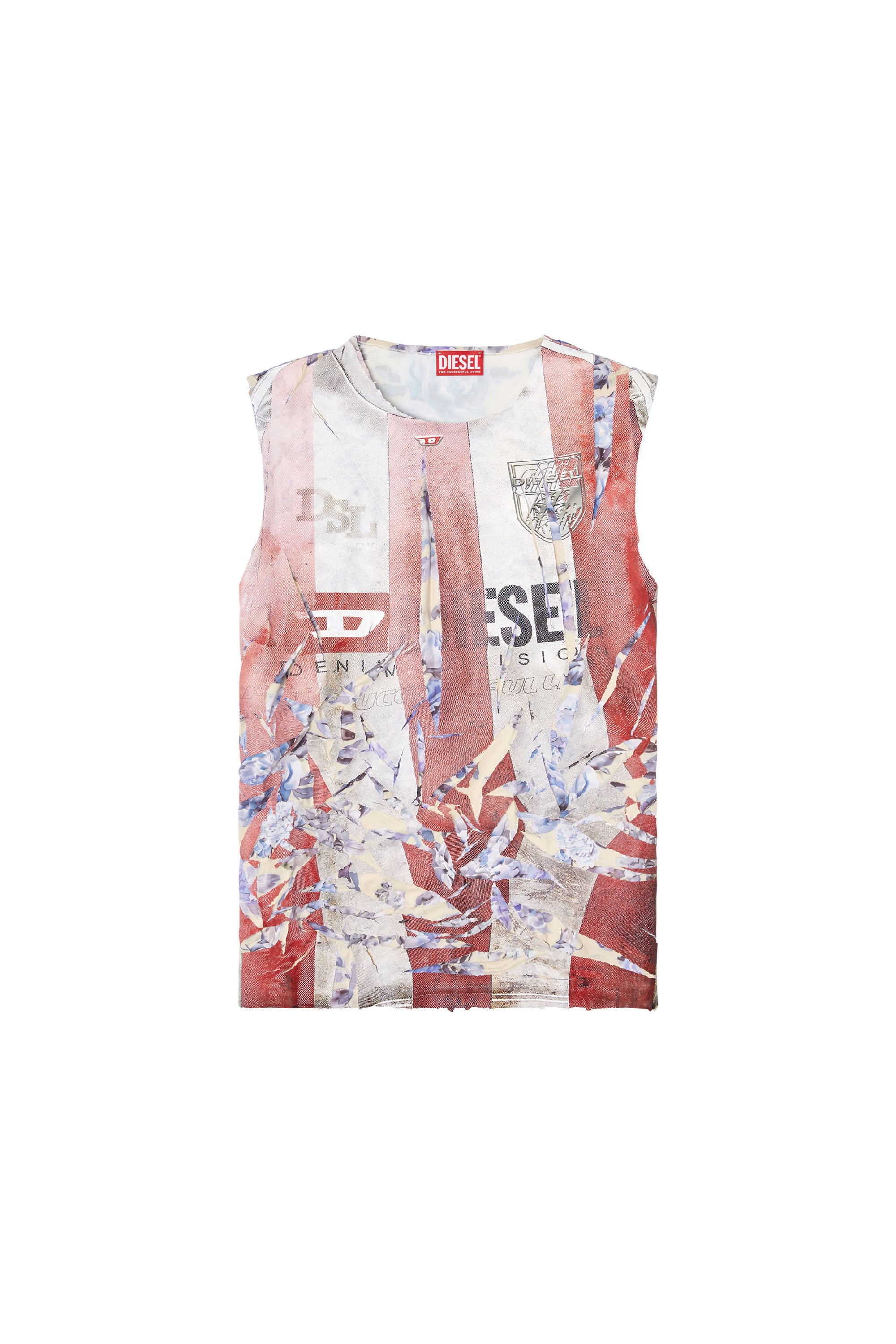 Diesel - T-PER-STRIPE, Unisex's Floral tank top with cracked logo print in レッド/ホワイト - 2