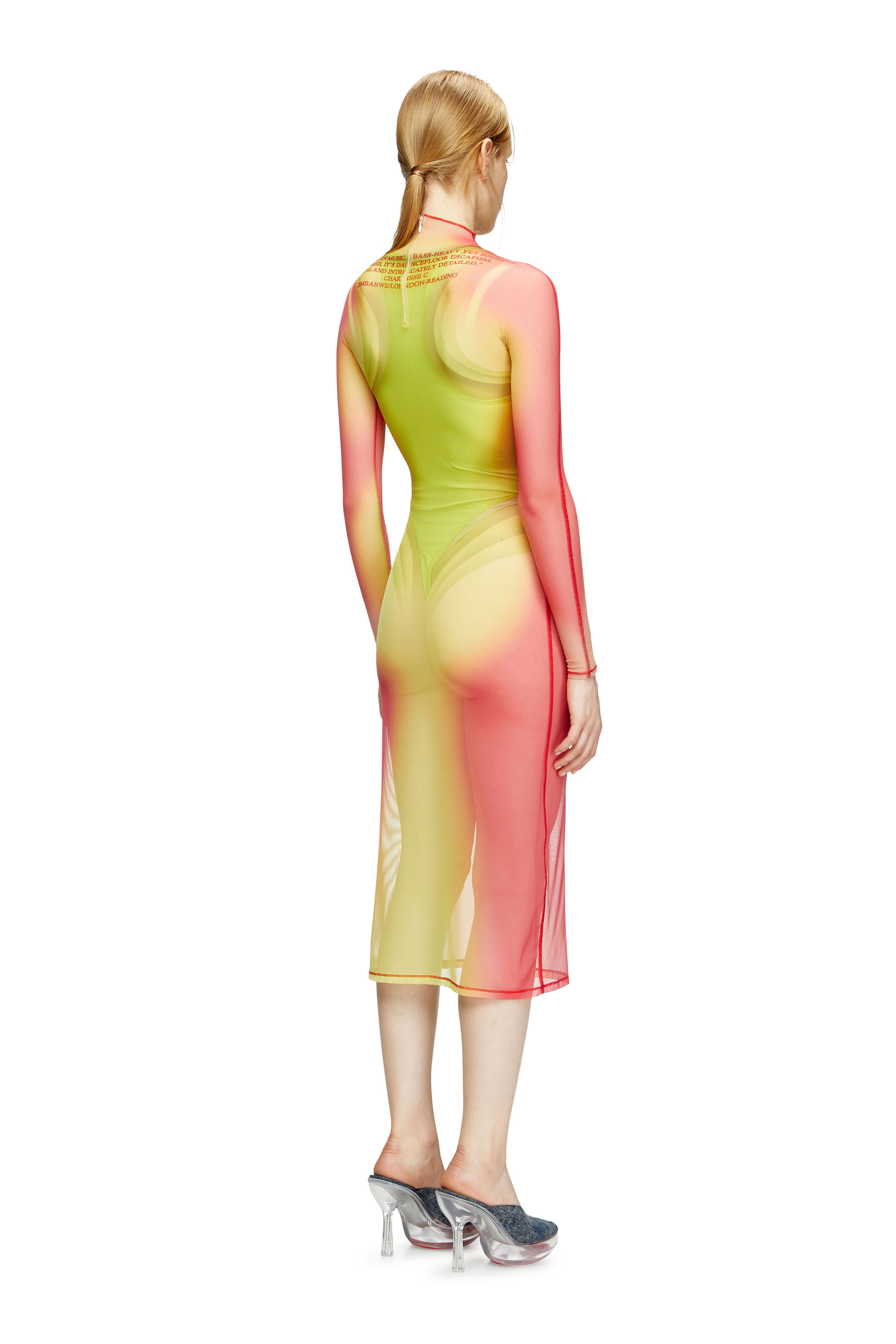Diesel - D-AFNIC, Female's Layered midi dress with lyrics print in ピンク/グリーン - 3