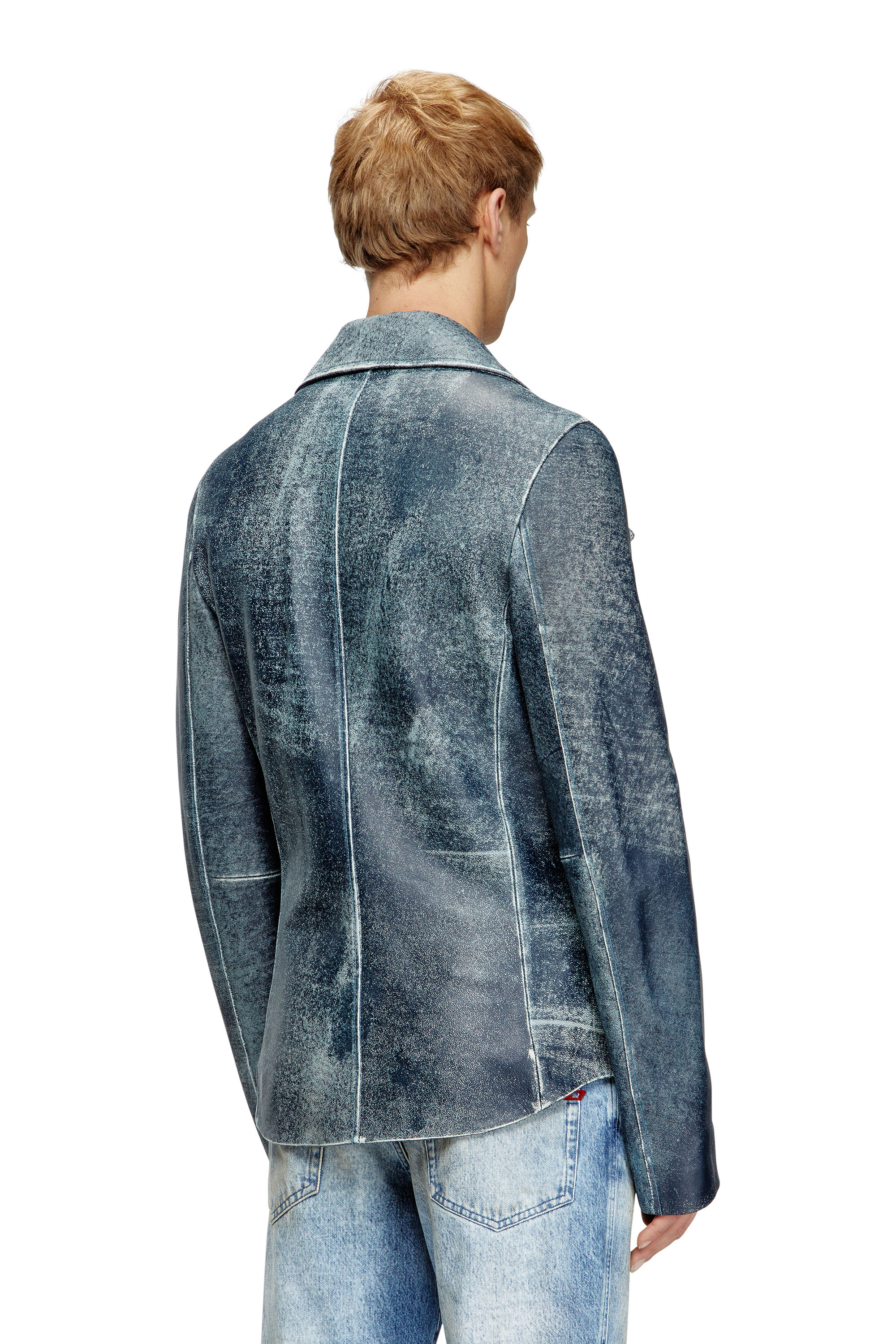 Diesel - L-WERNER, Male's Jacket in denim-treated leather in ダークブルー - 5