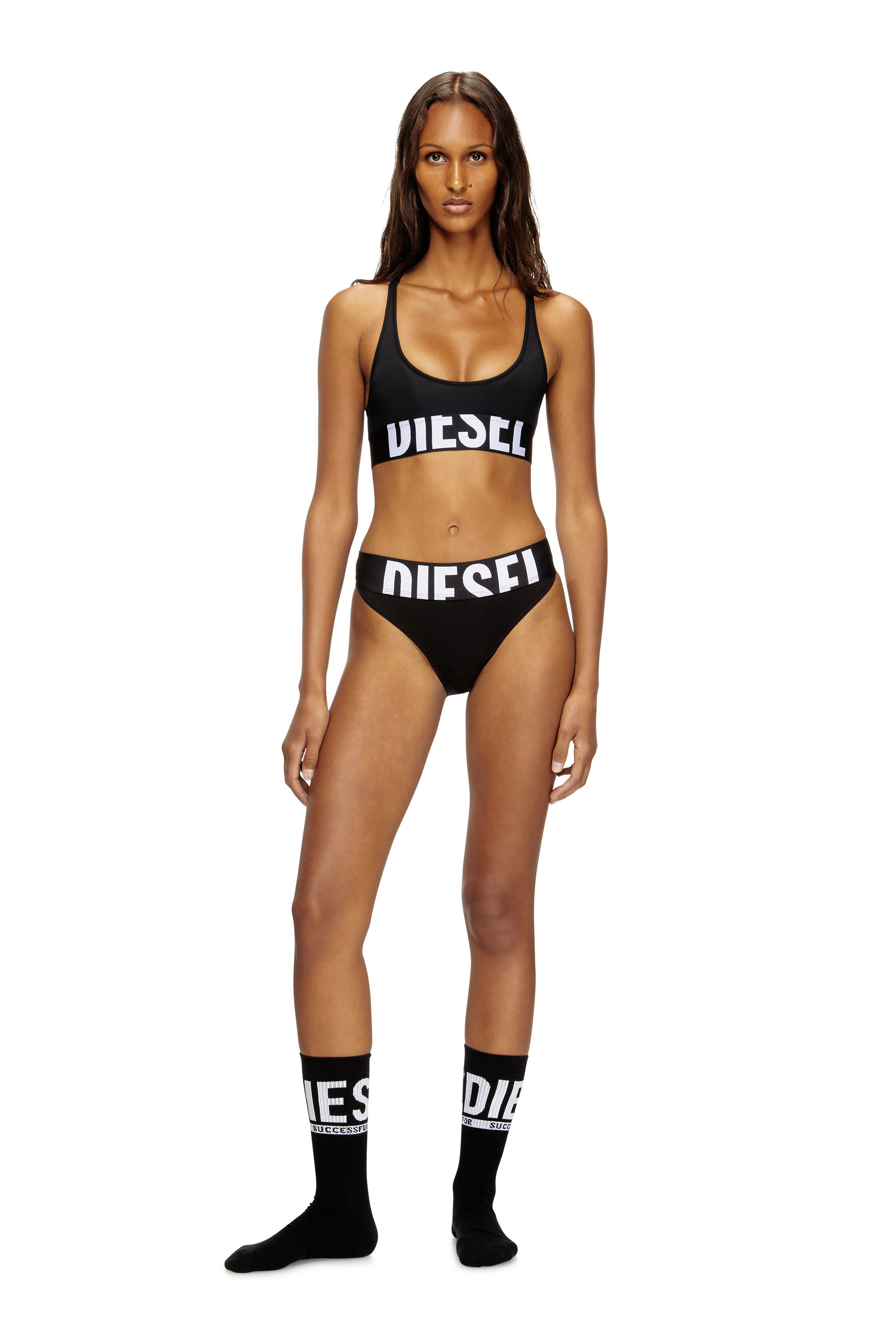 Diesel - ALLISON-D-POP, Female's Microfibre sports bra with cut-off logo in ブラック - 2