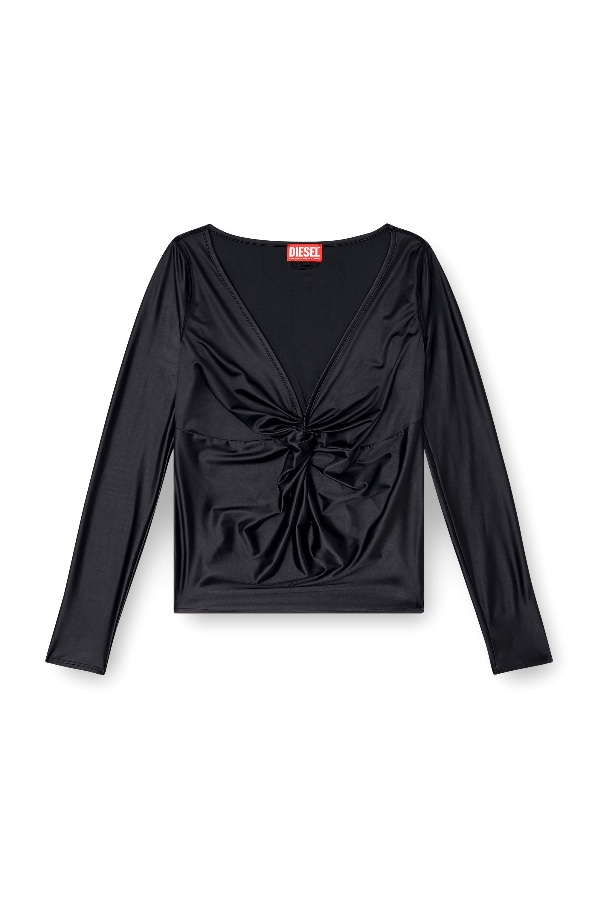 Diesel - T-KNOT, Female's Long sleeved gathered V-neck top with chintz finish in ブラック - 3