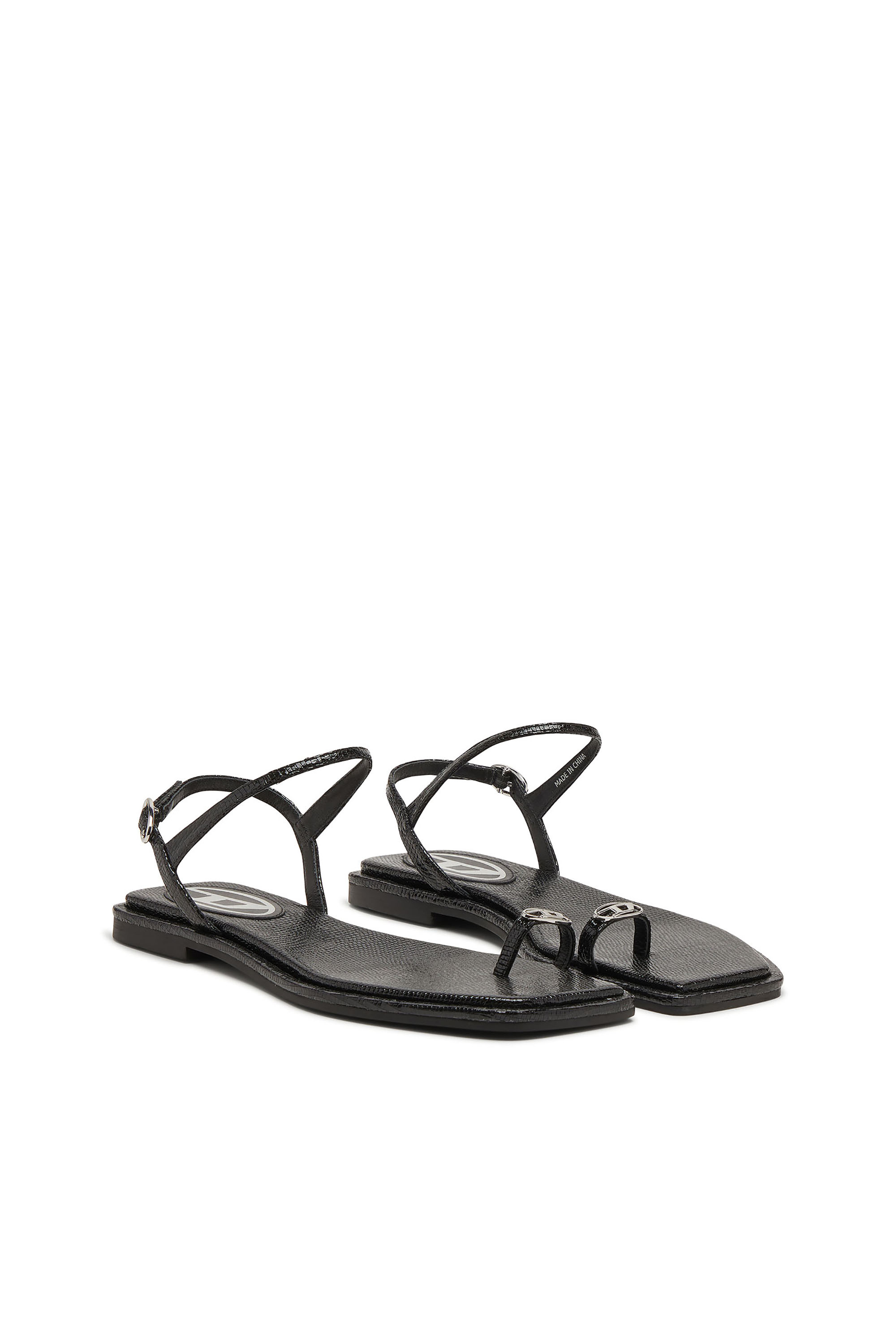 Diesel - D-AMBER INFRA 0, Female's D-AMBER - Sandal in leather with metallic logo in ブラック - 2