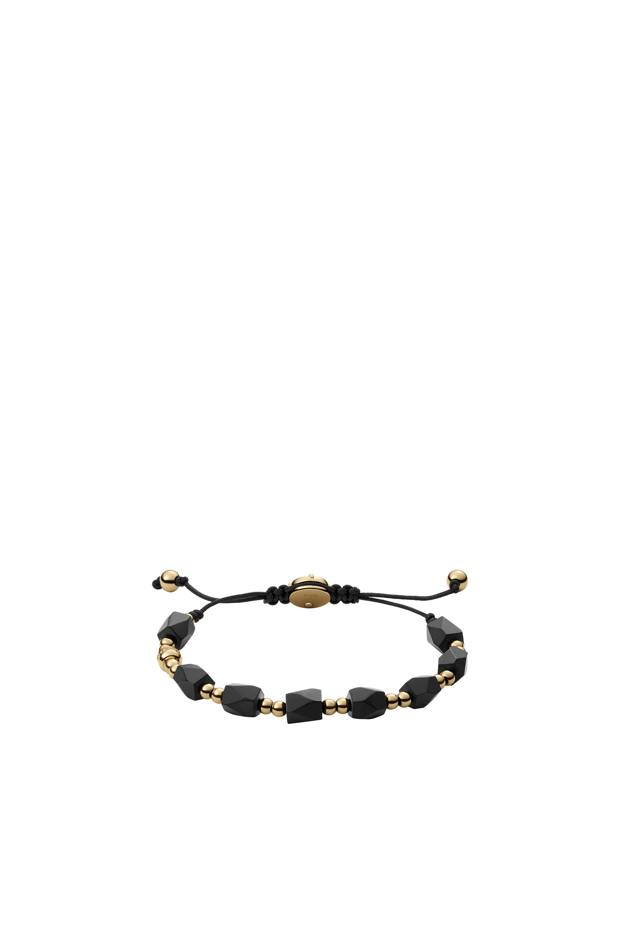 Diesel - DX1301, Male's Black agate and gold-tone stainless steel beaded bracelet in ブラック/ゴールド - 1