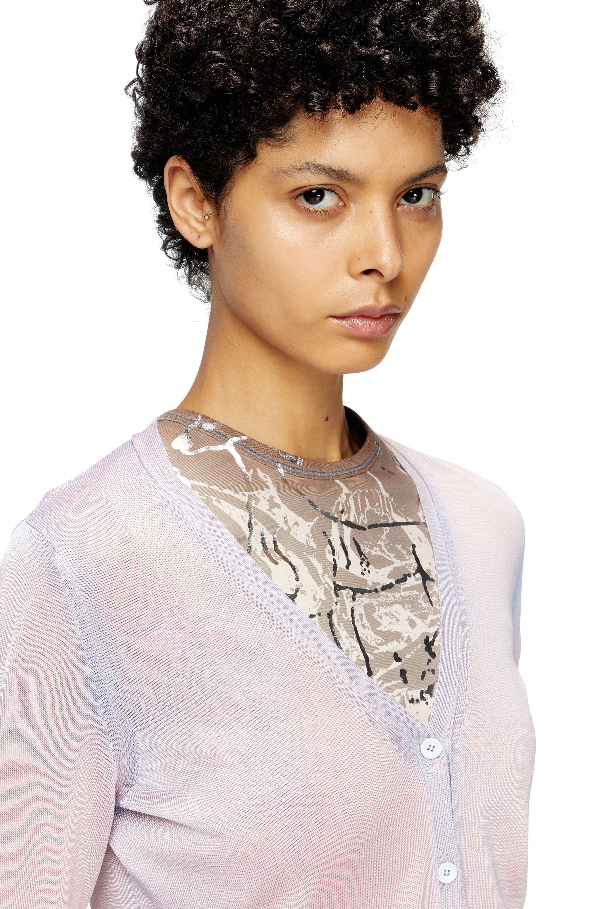 Diesel - M-VITTA, Female's カーディガン in ピンク / ホワイト - 4