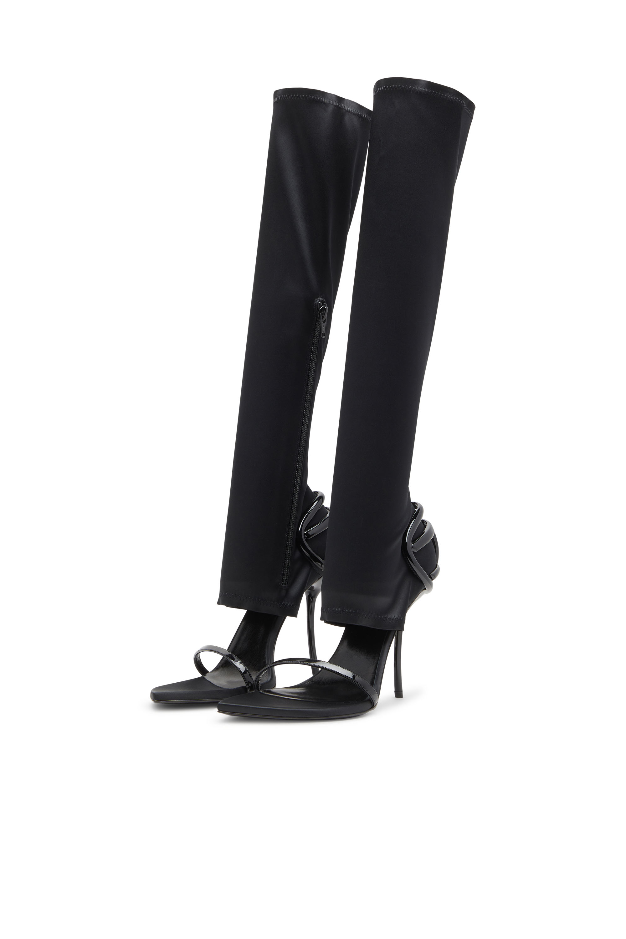 Diesel - D-TEN&HALF SDL KB, Female's D-Ten&Half-Stiletto knee boot sandals in stretch satin in ブラック - 7
