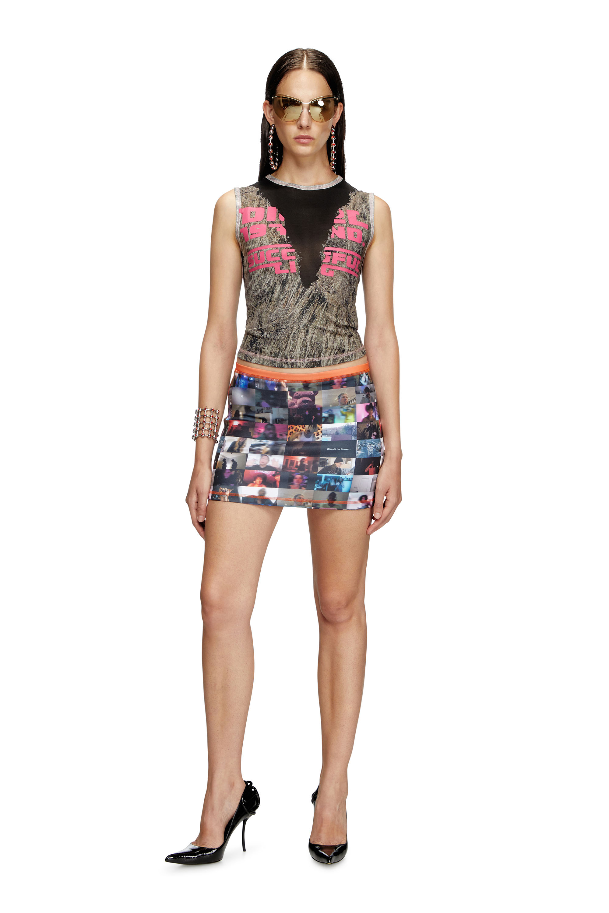 Diesel - T-MELYA, Female's Camo tank top with devoré sweat stains in ピンク/グレー - 2