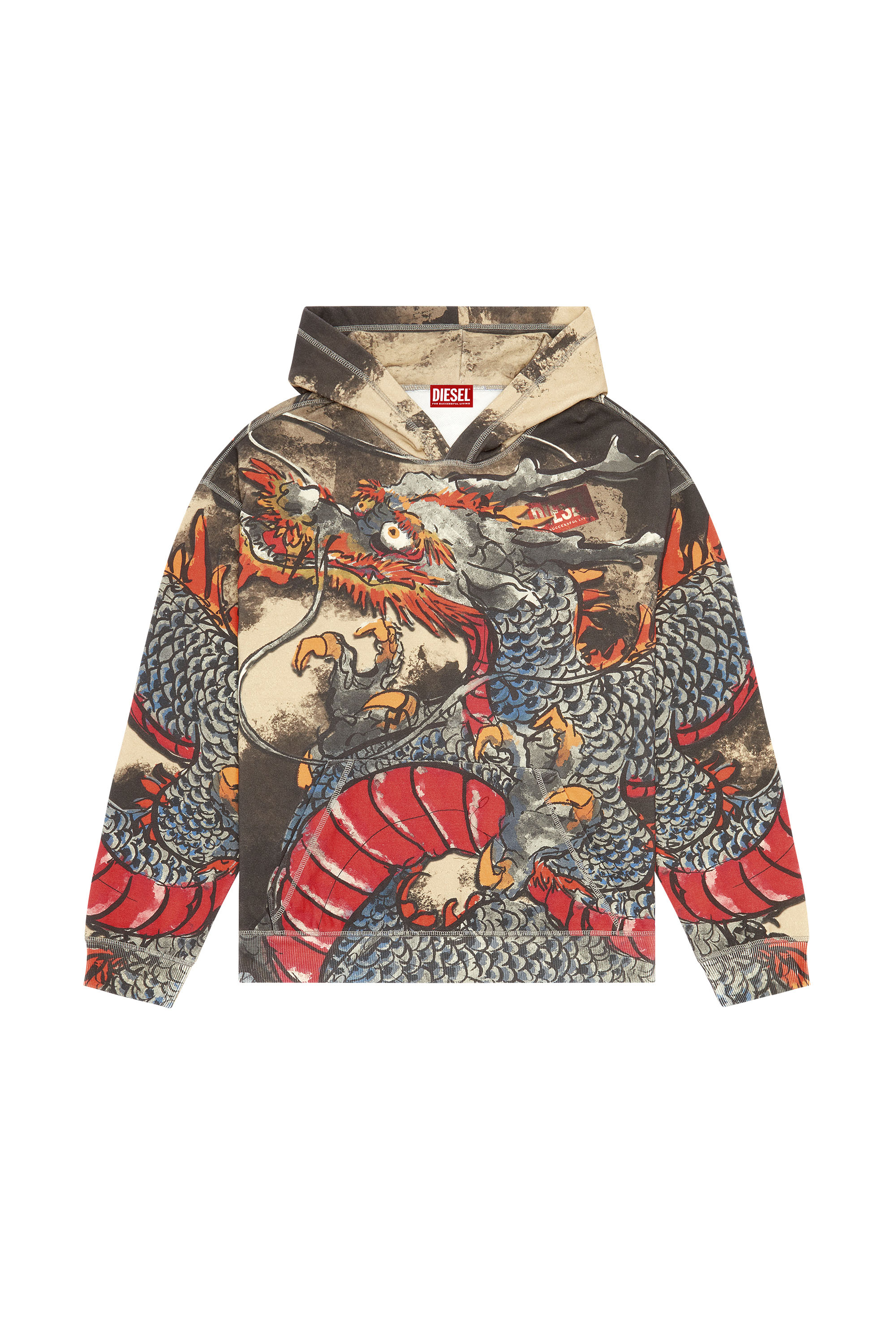 Diesel - CL-S-BOXT-HOOD-DRAGON, Unisex's Hoodie with Dragon print in ブラック/グレー - 3