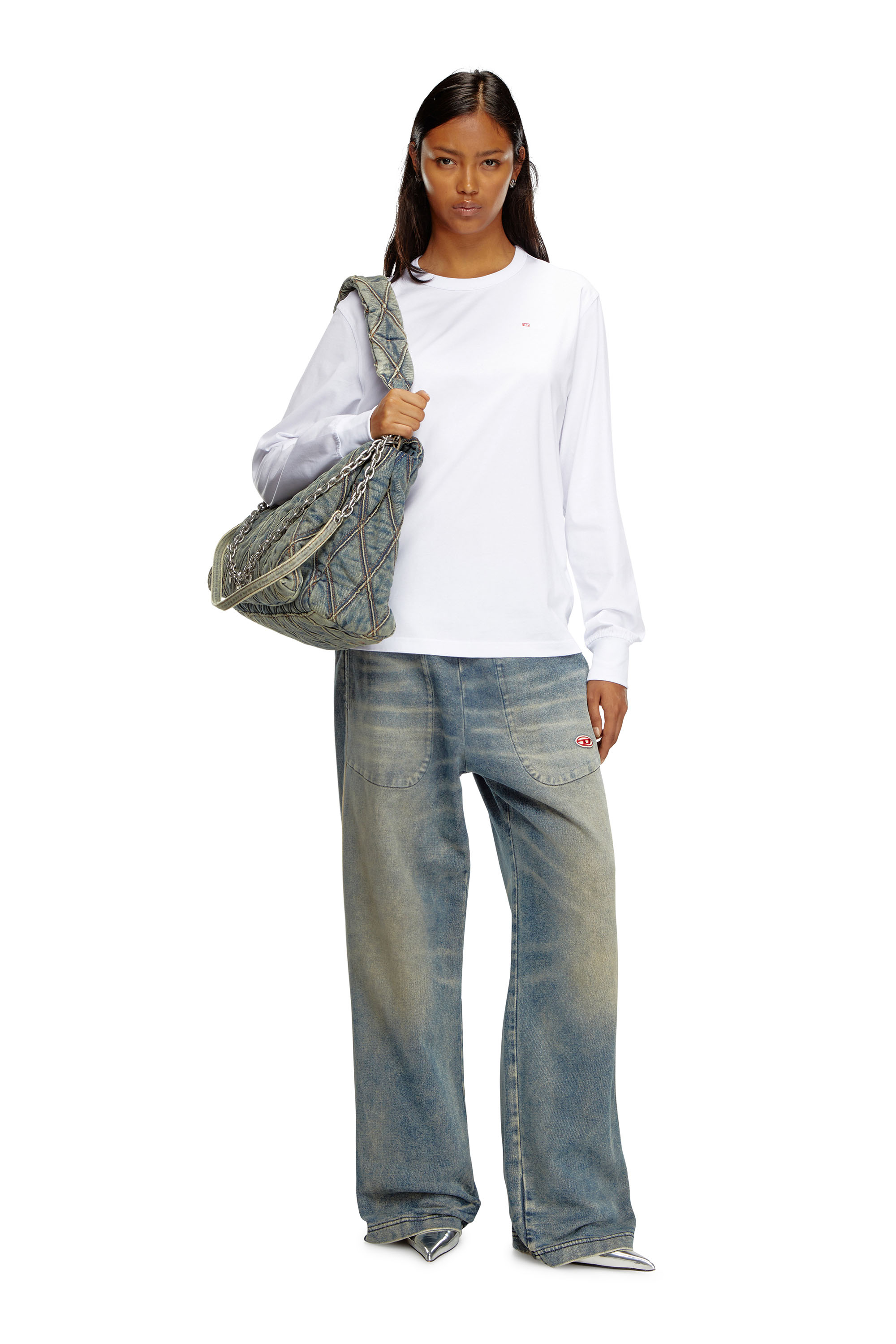 Diesel - T-ADJUST-LS-MICRODIV, Unisex's Long-sleeve T-shirt with micro logo in ホワイト - 6