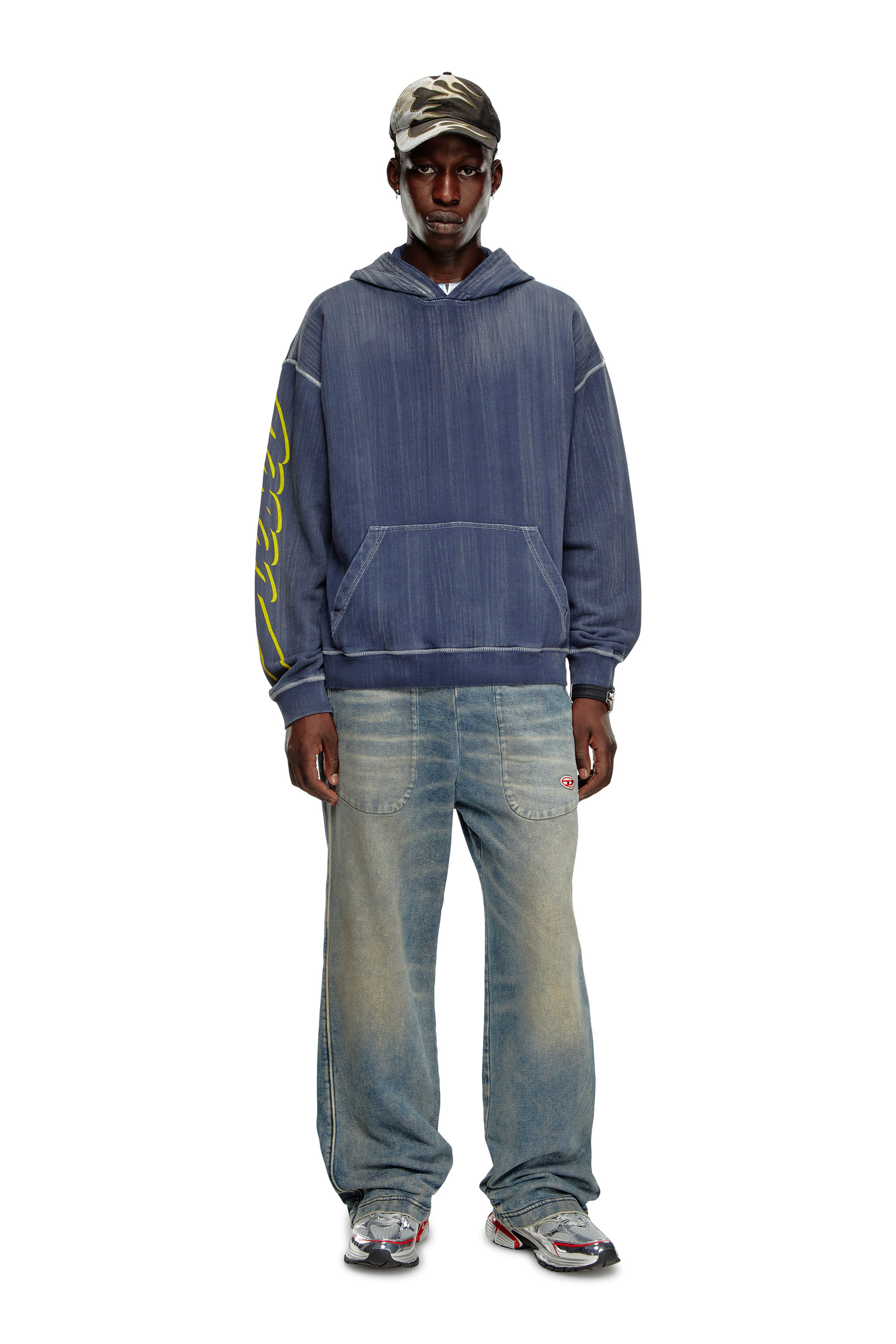 Diesel - S-BOXT-HOOD-Q2, Male's Streaky hoodie with flock prints in ブルー - 2