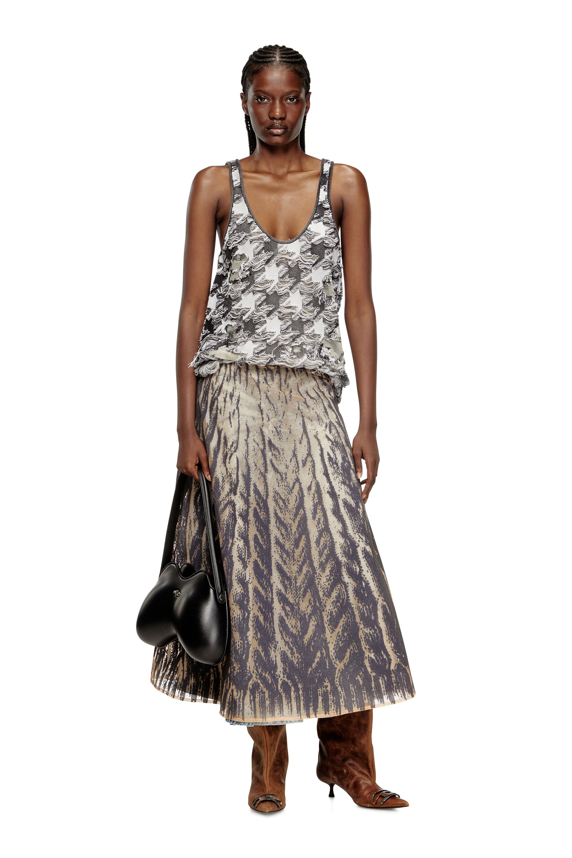 Diesel - M-SIGNE, Female's Tank top in devoré houndstooth jacquard in グレー/ホワイト - 2