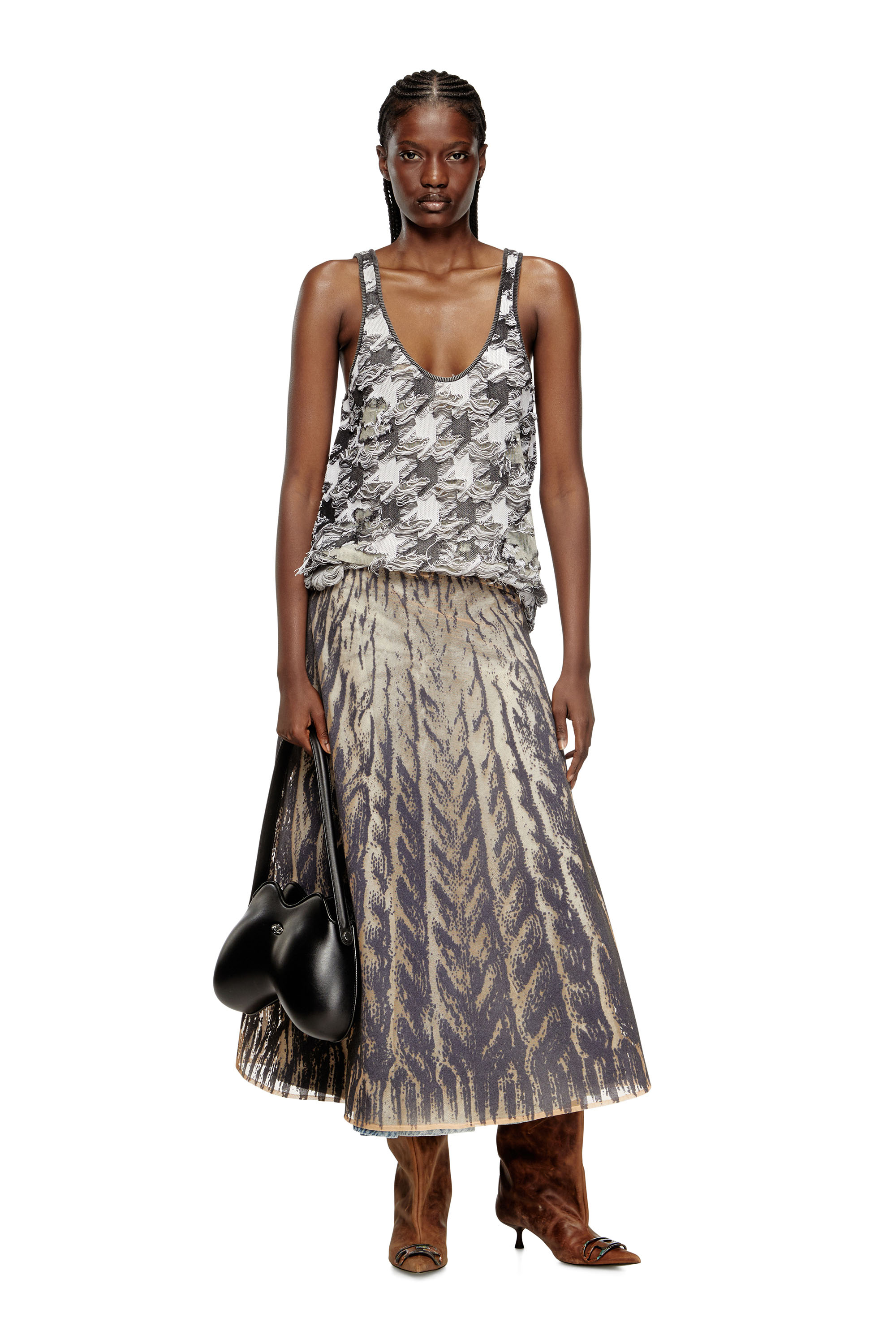 Diesel - M-SIGNE, Female's Tank top in devoré houndstooth jacquard in グレー/ホワイト - 1