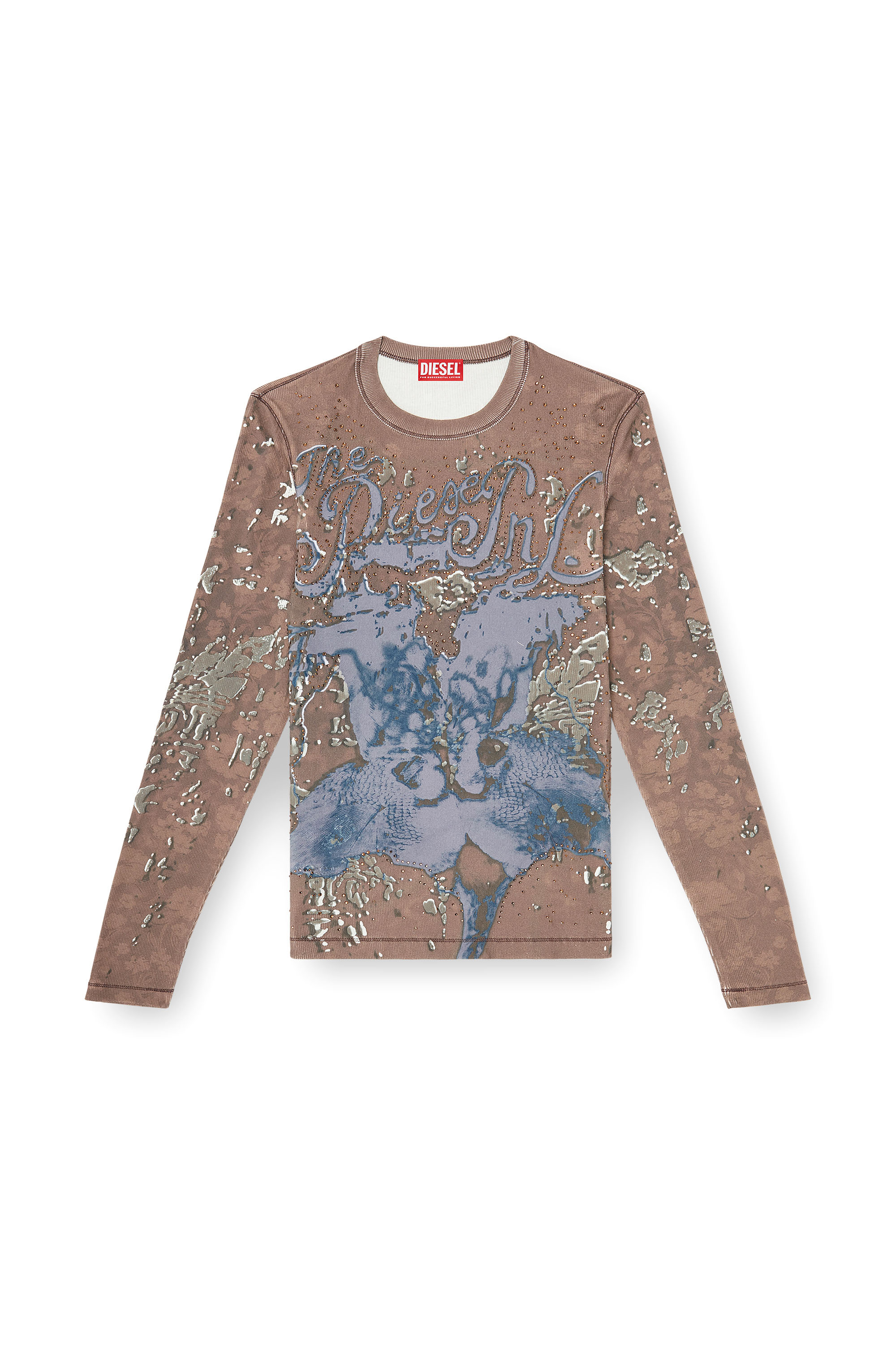 Diesel - T-TADEO, Male's Printed rib-jersey top with crystals in ブラウン - 2