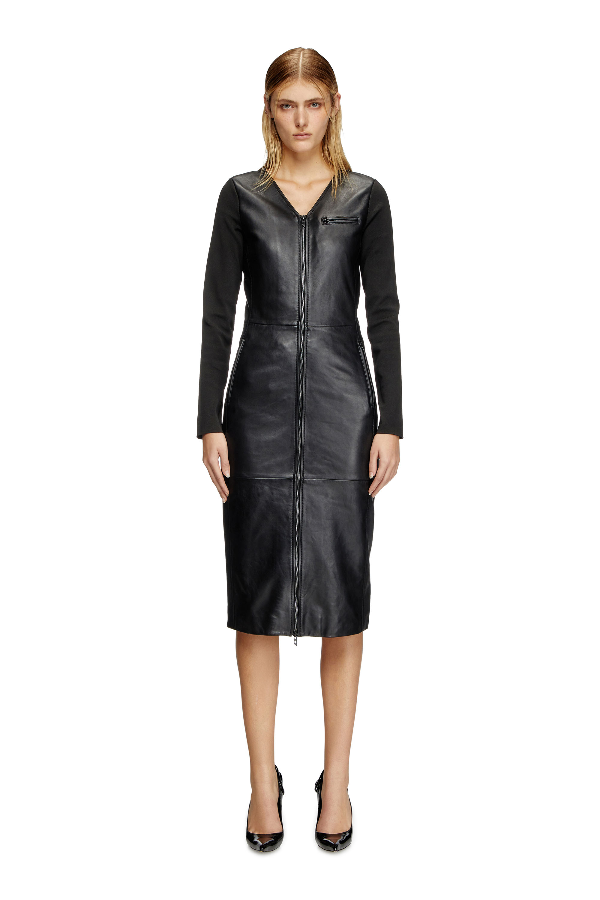 Diesel - L-OLA, Female's Dress in leather and stretch knit in ブラック - 2