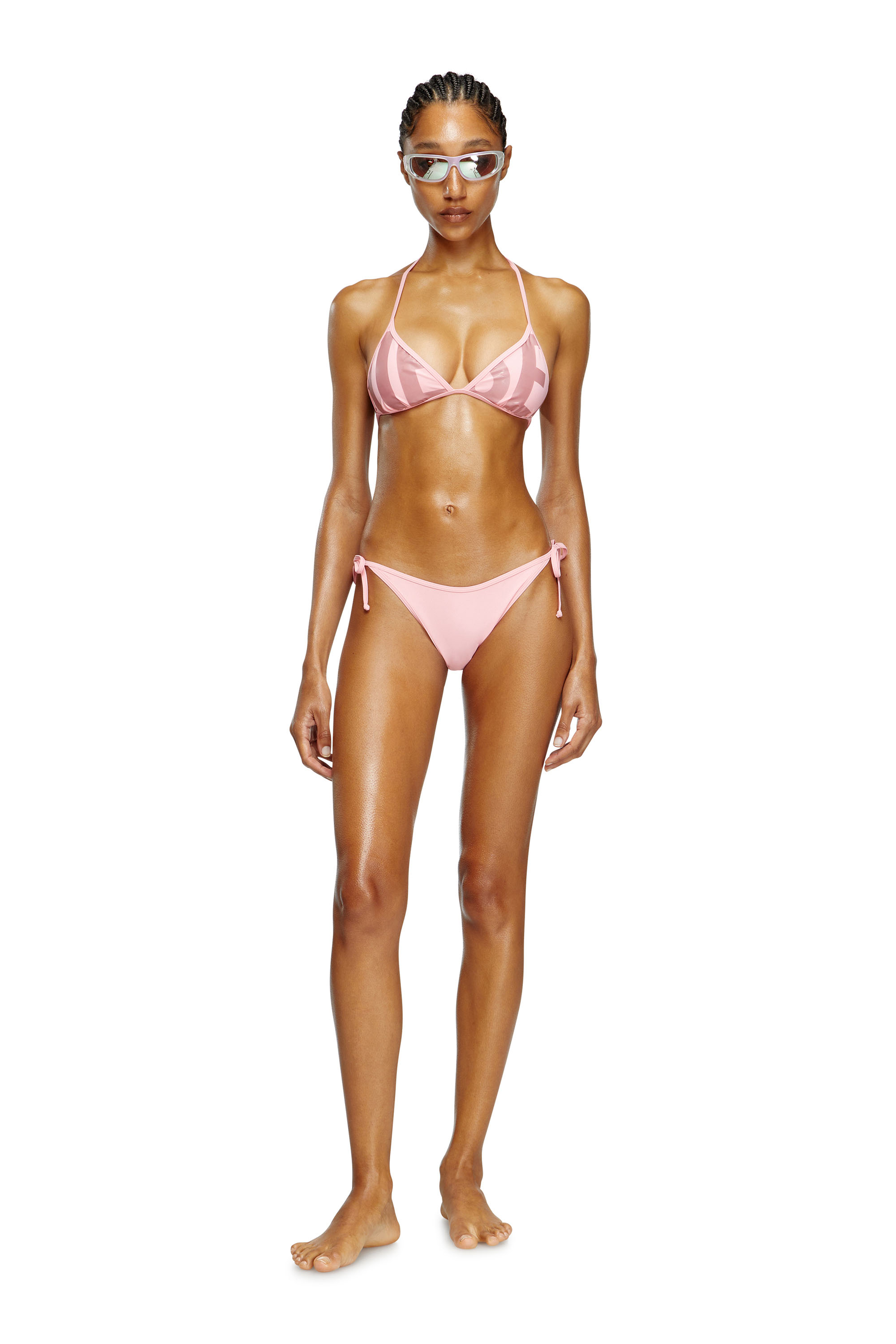 Diesel - BFB-SEES-A, Female's Bikini top with cut-off Diesel logo in ピンク / ホワイト - 3