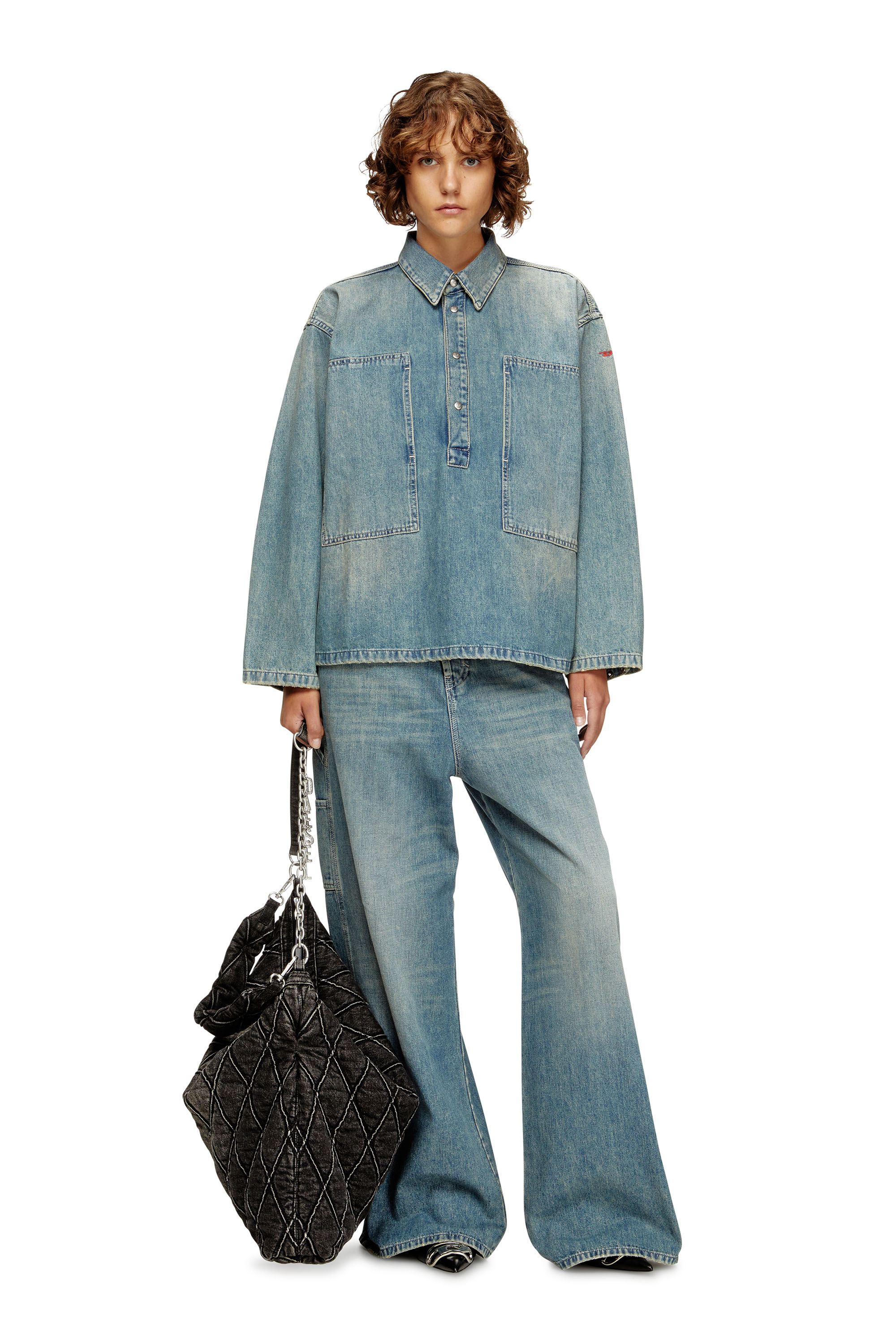 Diesel - DE-PRISS, Female's Henley top in utility-style denim in ライトブルー - 1