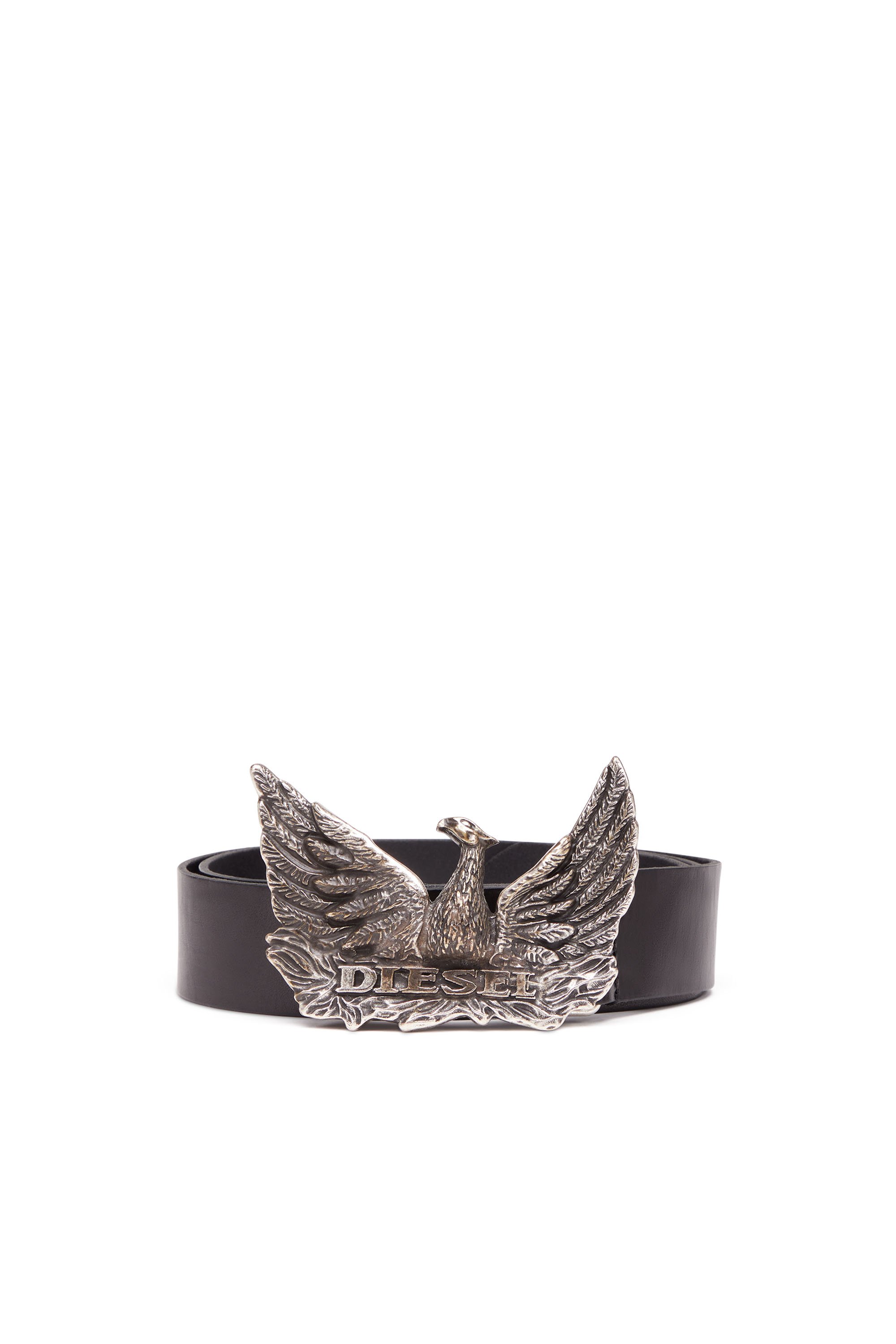Diesel - PHOENIX BELT, Male's Leather belt with phoenix buckle in ブラック - 1